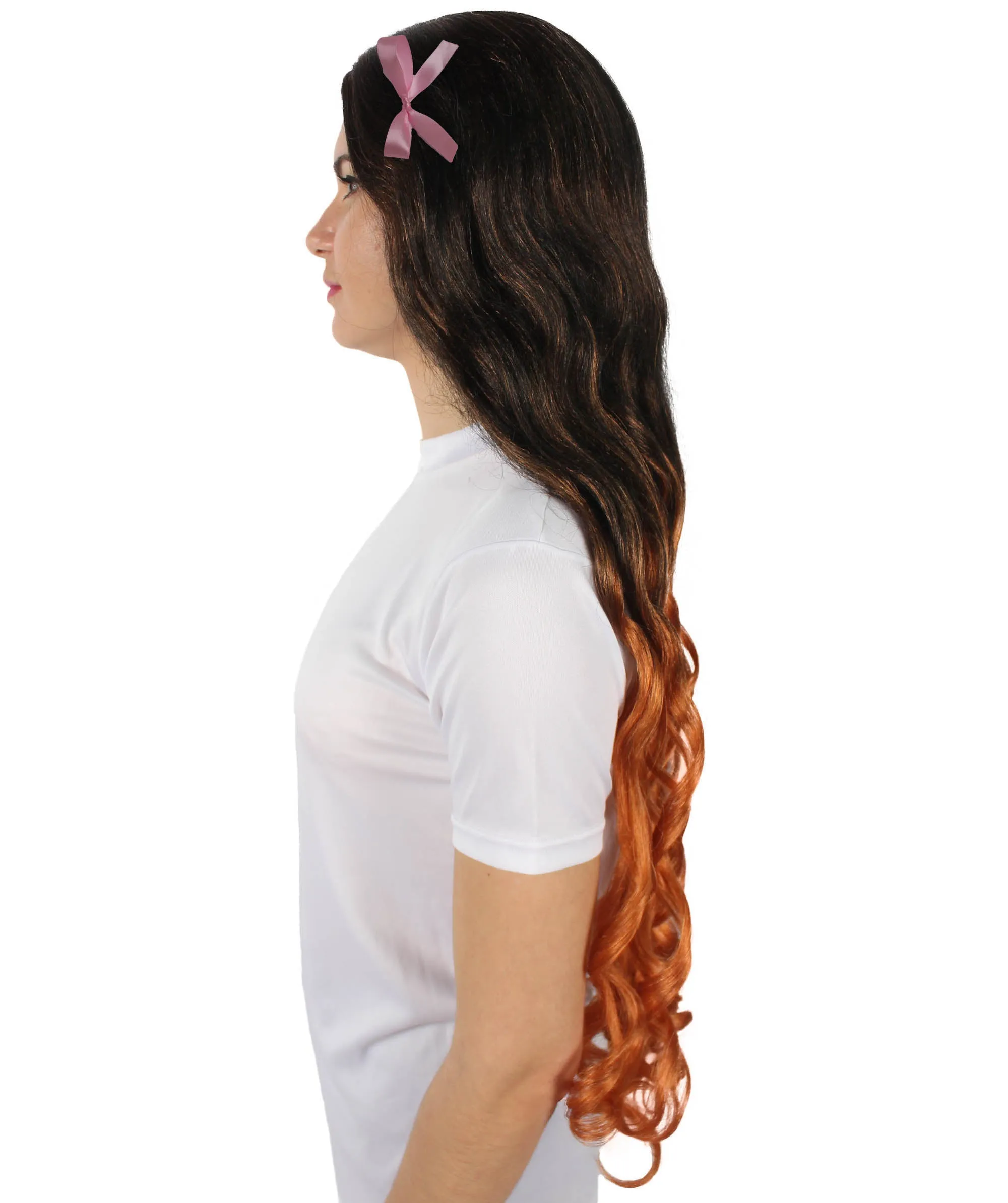 HPO Adult Women's Demon Manga Long Black and Flame-Orange Wig