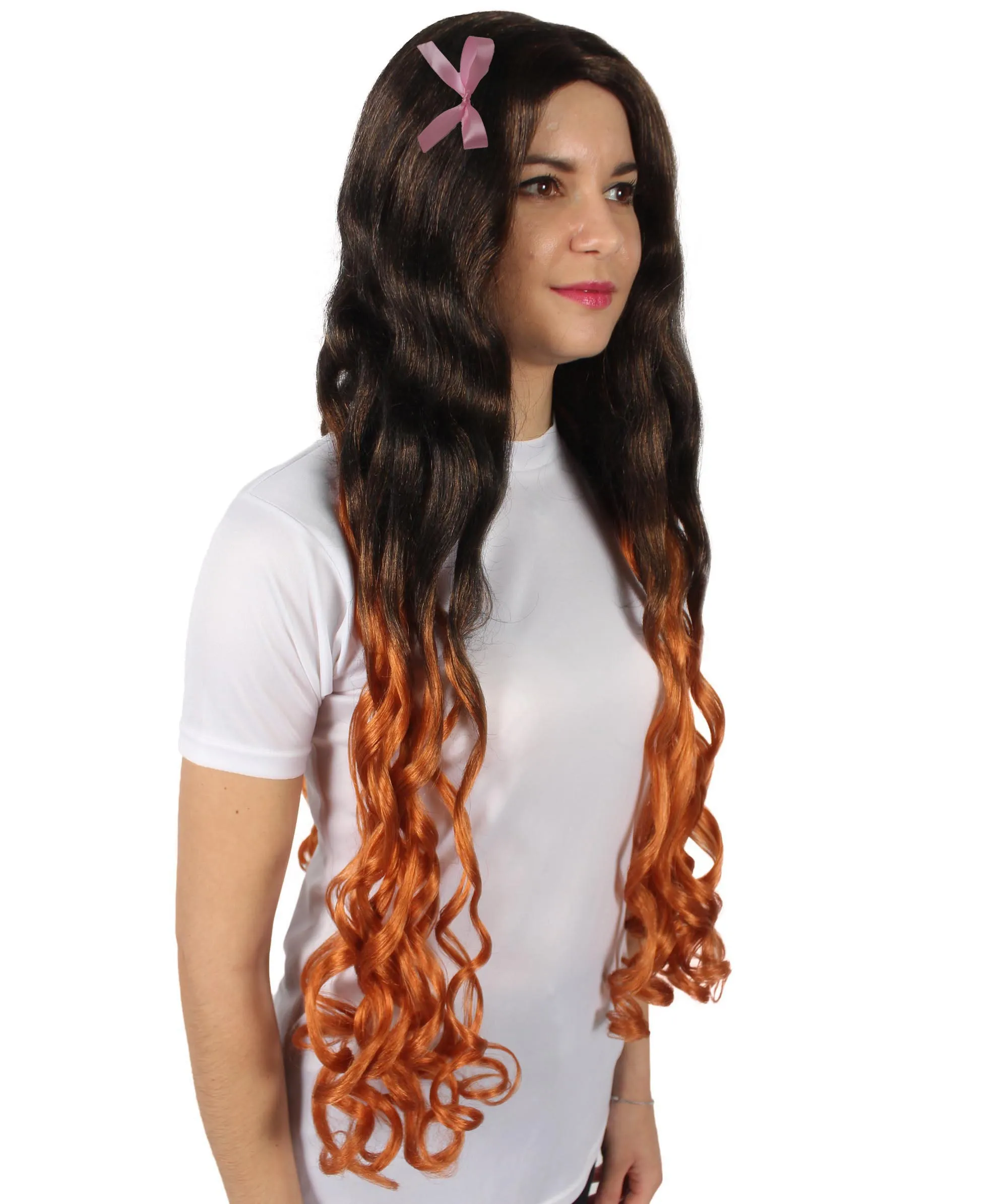 HPO Adult Women's Demon Manga Long Black and Flame-Orange Wig