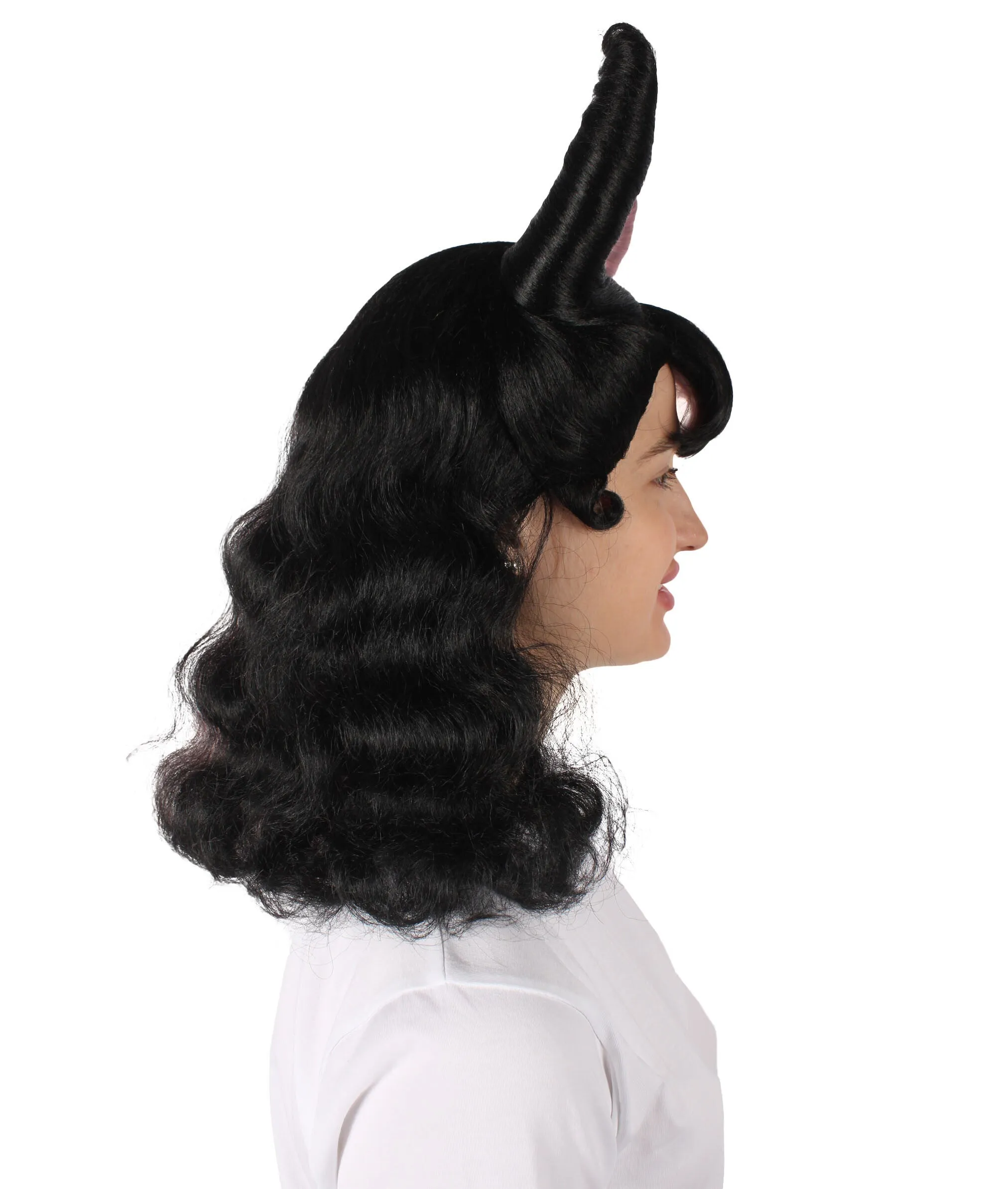 HPO Adult Women’s Double-toned Ghostly Black and Pink Wig with Horns I Capless Cap Design I Flame-retardant Synthetic Fiber