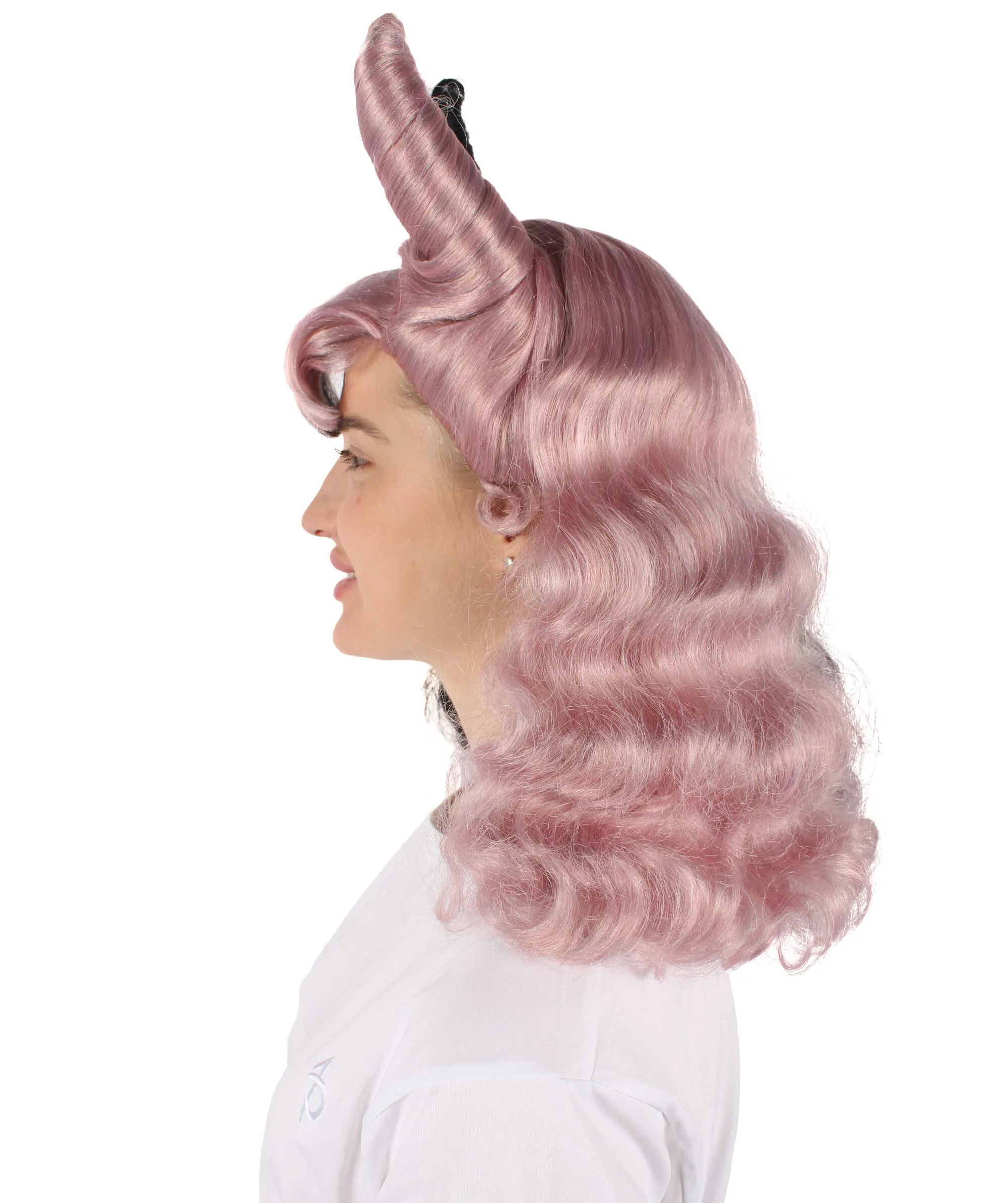 HPO Adult Women’s Double-toned Ghostly Black and Pink Wig with Horns I Capless Cap Design I Flame-retardant Synthetic Fiber