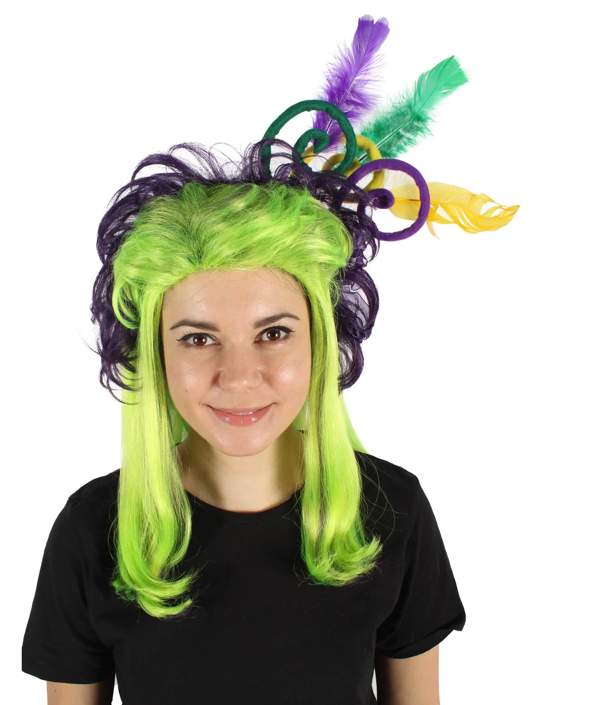 HPO Adult Women's Fluorescent Green Long Wig, Perfect for Halloween, Flame-retardant Synthetic Fiber