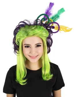 HPO Adult Women's Fluorescent Green Long Wig, Perfect for Halloween, Flame-retardant Synthetic Fiber
