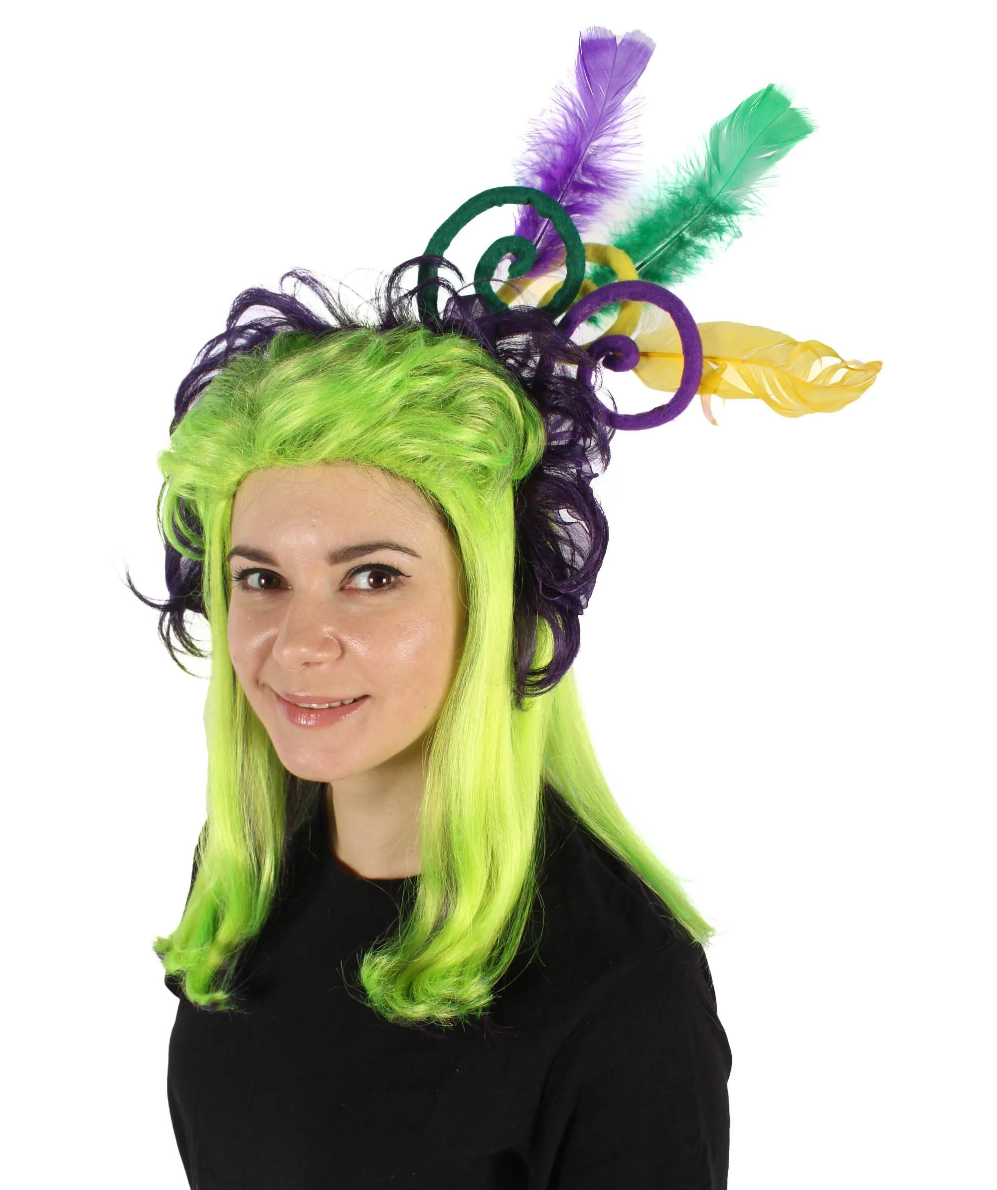HPO Adult Women's Fluorescent Green Long Wig, Perfect for Halloween, Flame-retardant Synthetic Fiber