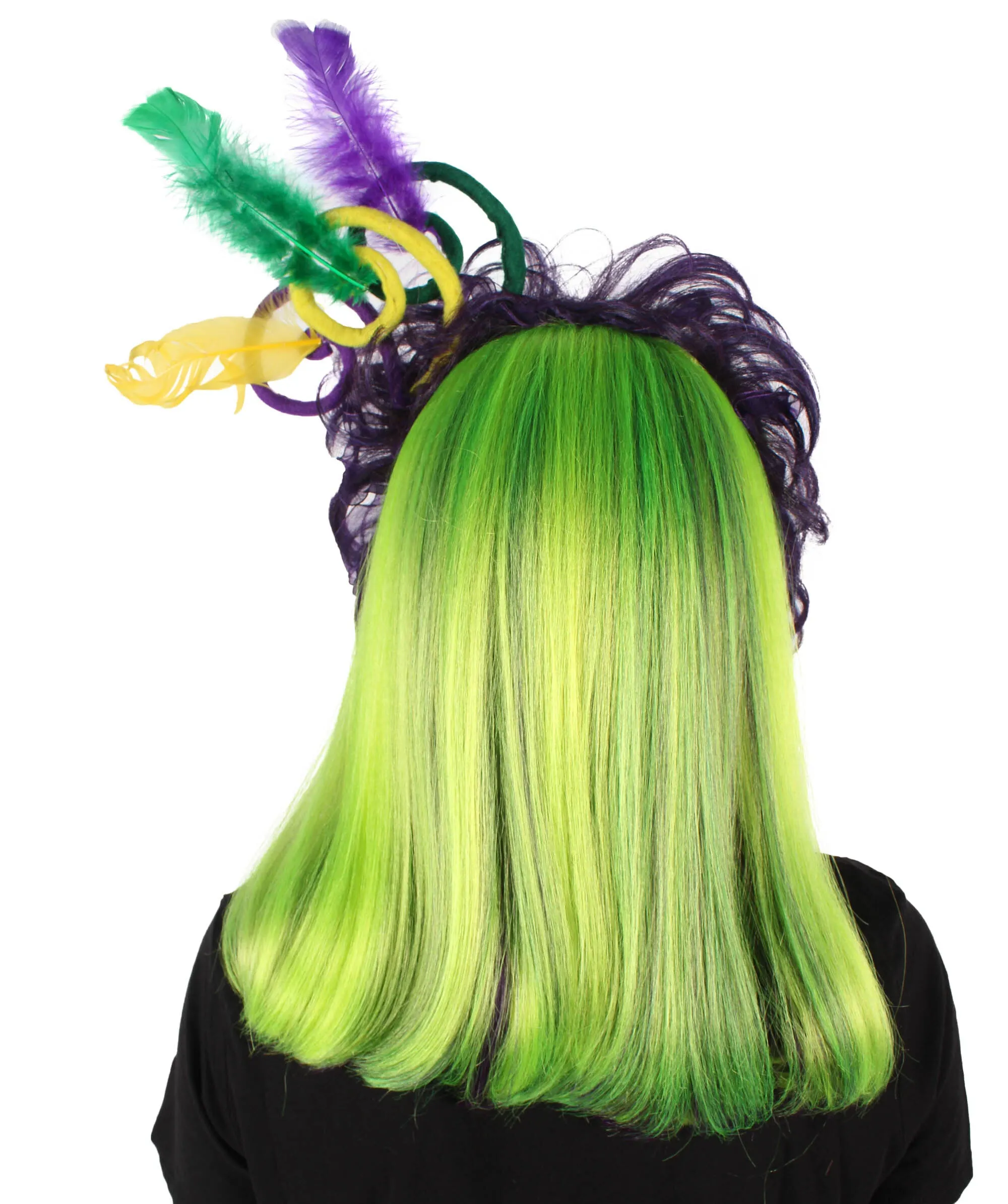 HPO Adult Women's Fluorescent Green Long Wig, Perfect for Halloween, Flame-retardant Synthetic Fiber