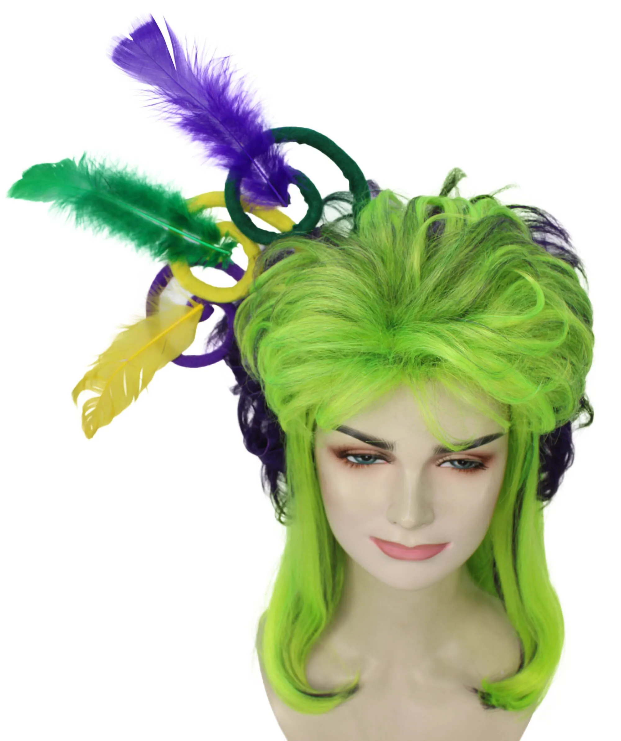HPO Adult Women's Fluorescent Green Long Wig, Perfect for Halloween, Flame-retardant Synthetic Fiber