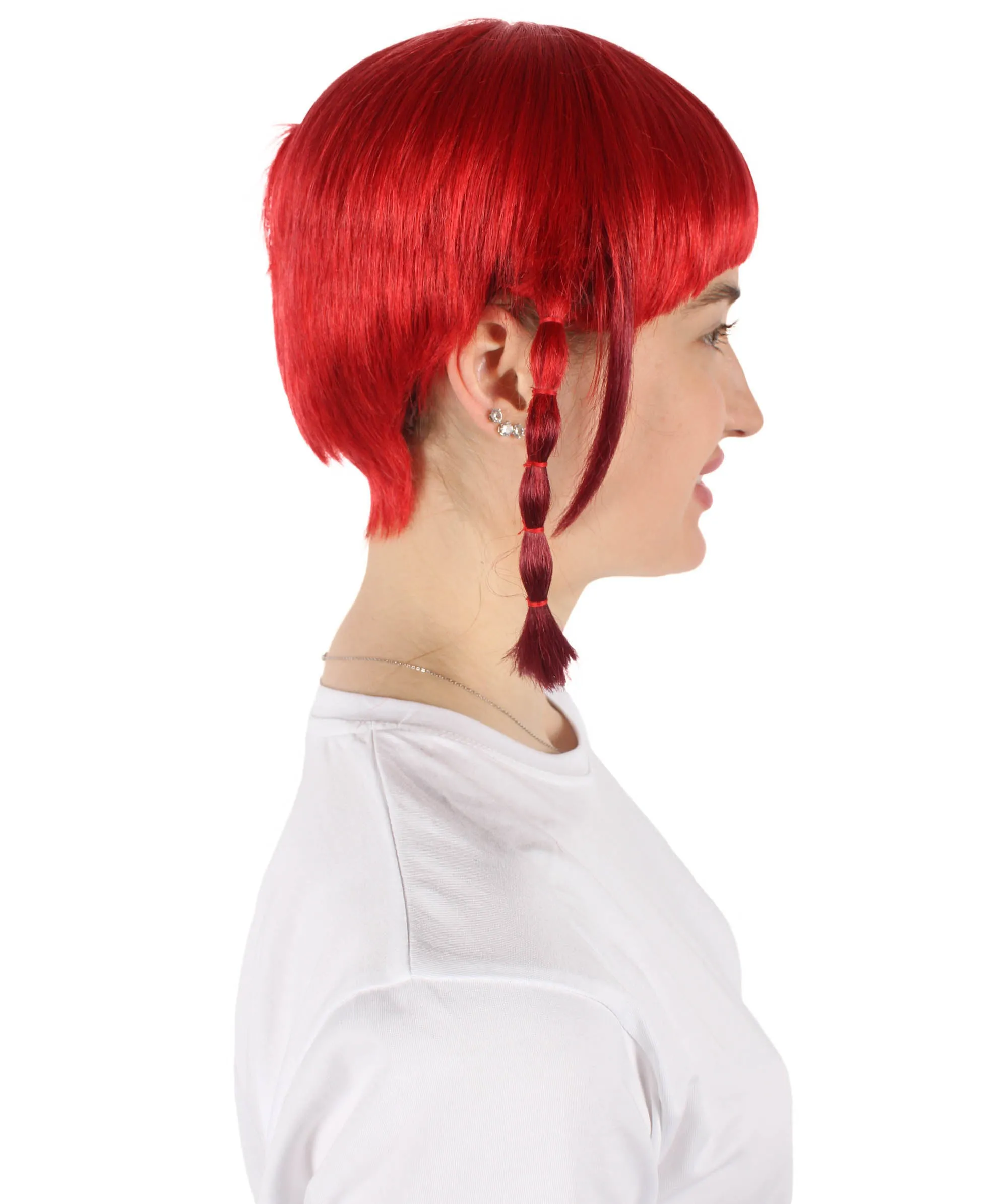 HPO Adult Women's Japanese Anime Character Red Braided Wig | Perfect for Halloween and Cosplay | Flame-retardant Synthetic Fiber