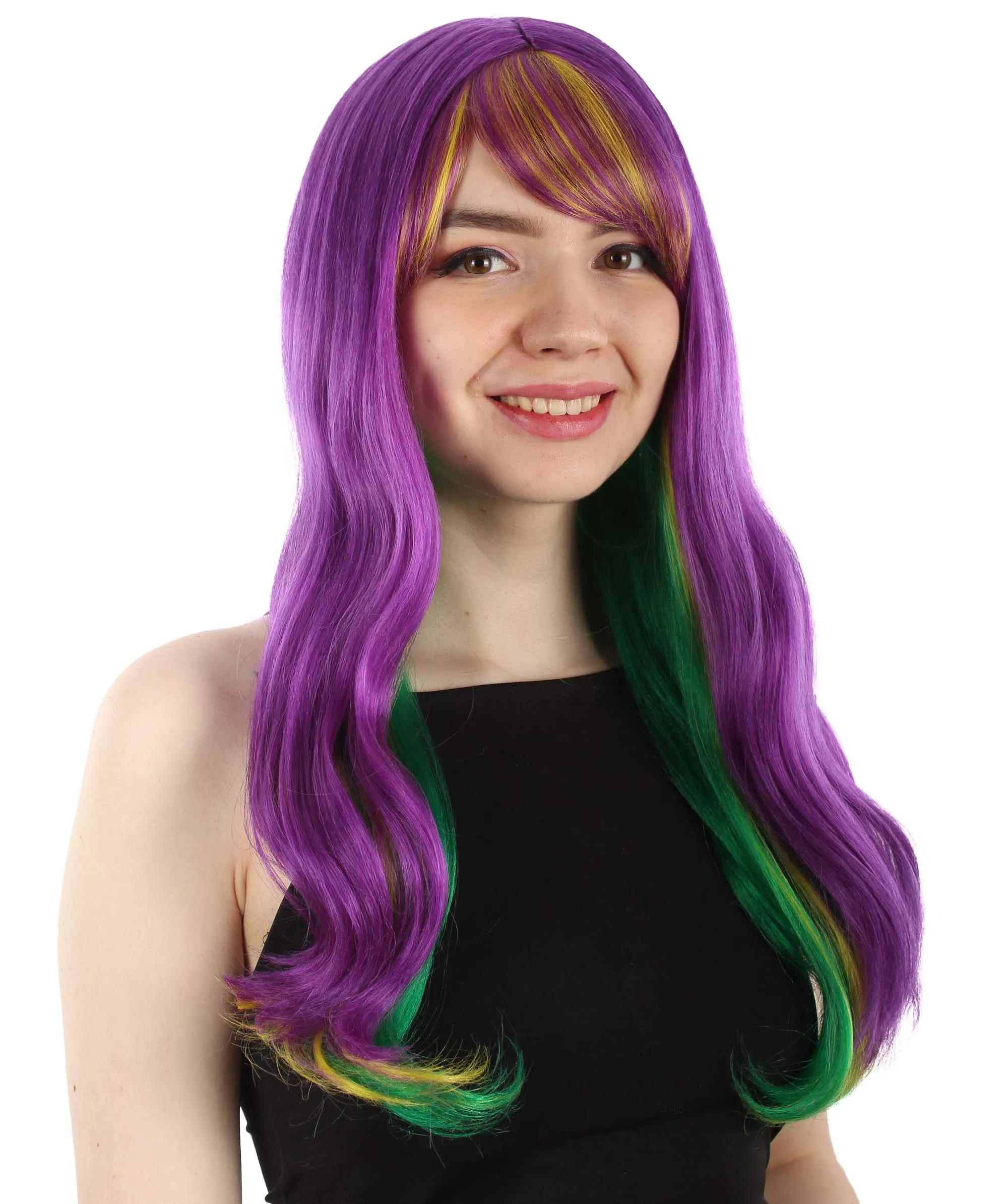 HPO | Adult Women's Long Curly Multicolored Cosplay Wig | Premium Breathable Capless Cap