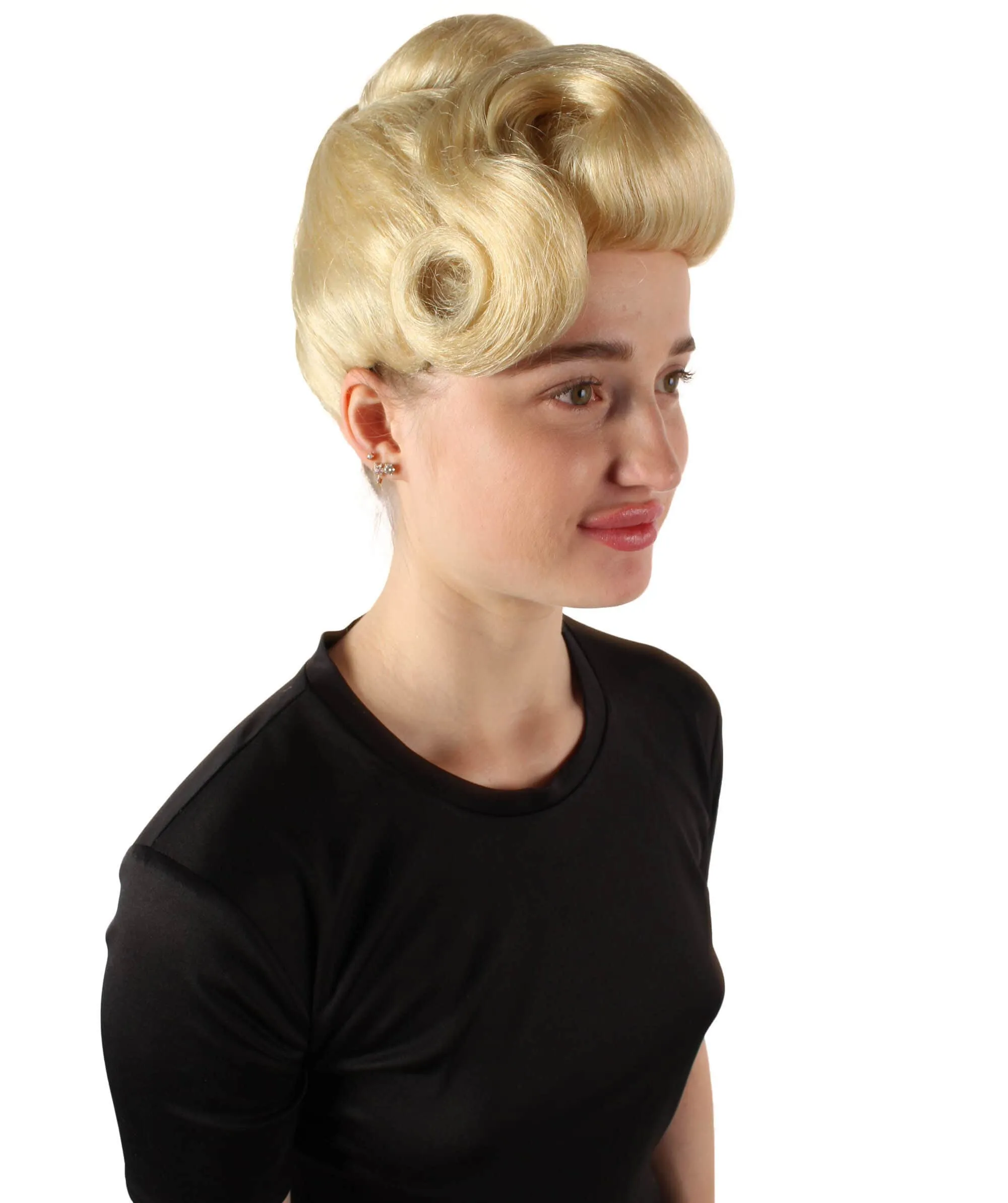 HPO Adult Women’s Popstar  Platinum Blonde Wavy Bun Wig | Perfect for your Halloween & Cosplay Party!