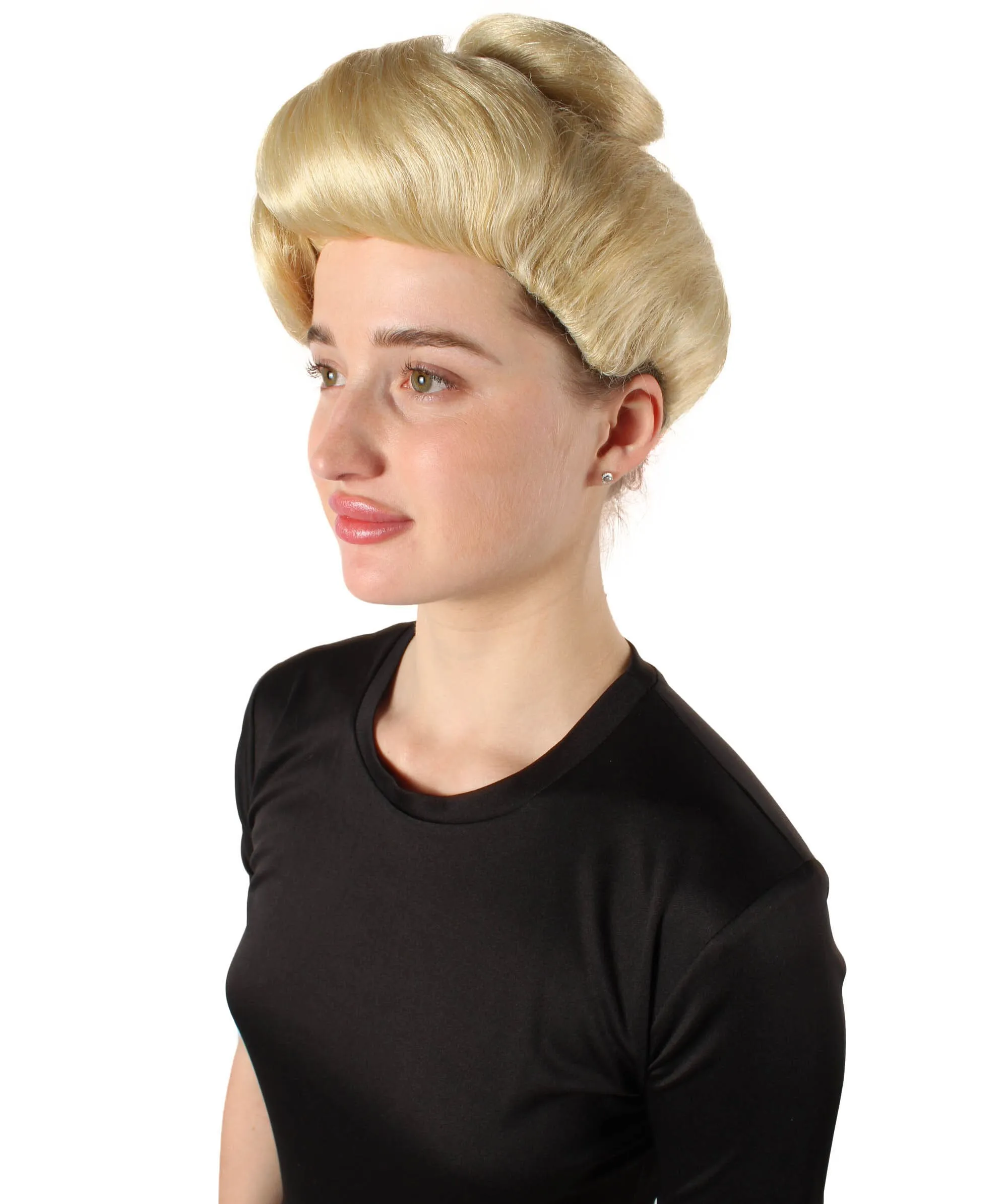 HPO Adult Women’s Popstar  Platinum Blonde Wavy Bun Wig | Perfect for your Halloween & Cosplay Party!