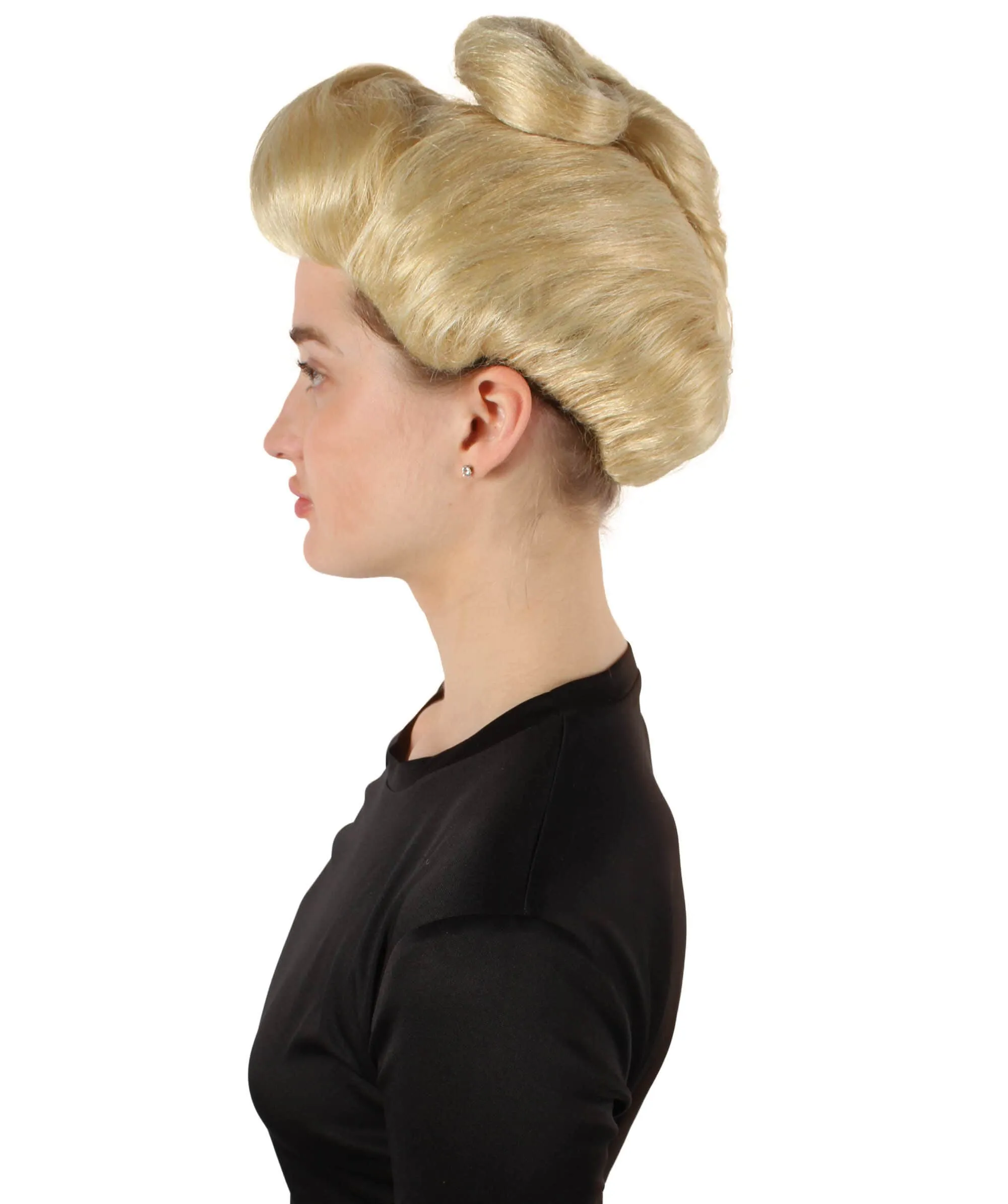 HPO Adult Women’s Popstar  Platinum Blonde Wavy Bun Wig | Perfect for your Halloween & Cosplay Party!