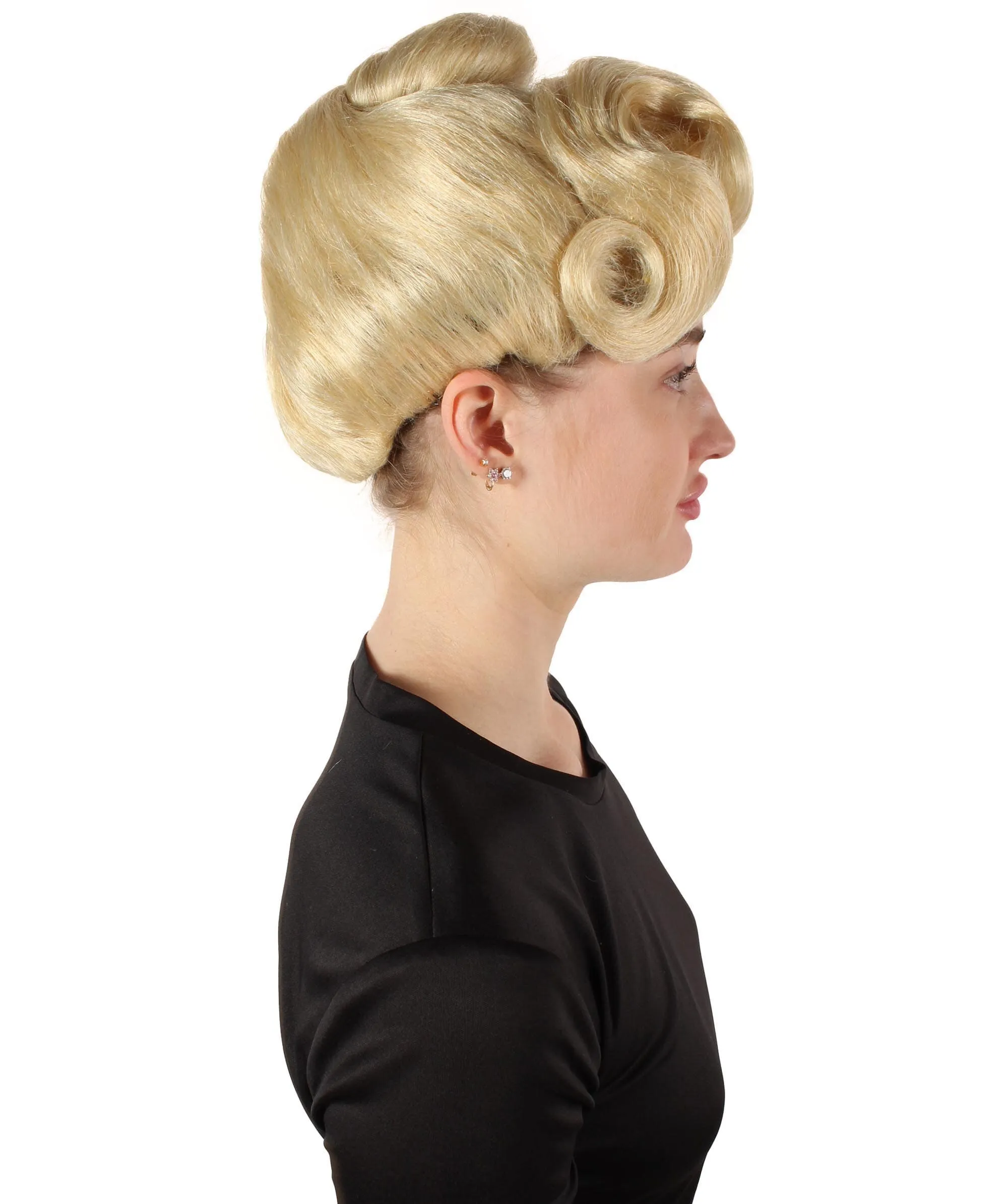 HPO Adult Women’s Popstar  Platinum Blonde Wavy Bun Wig | Perfect for your Halloween & Cosplay Party!