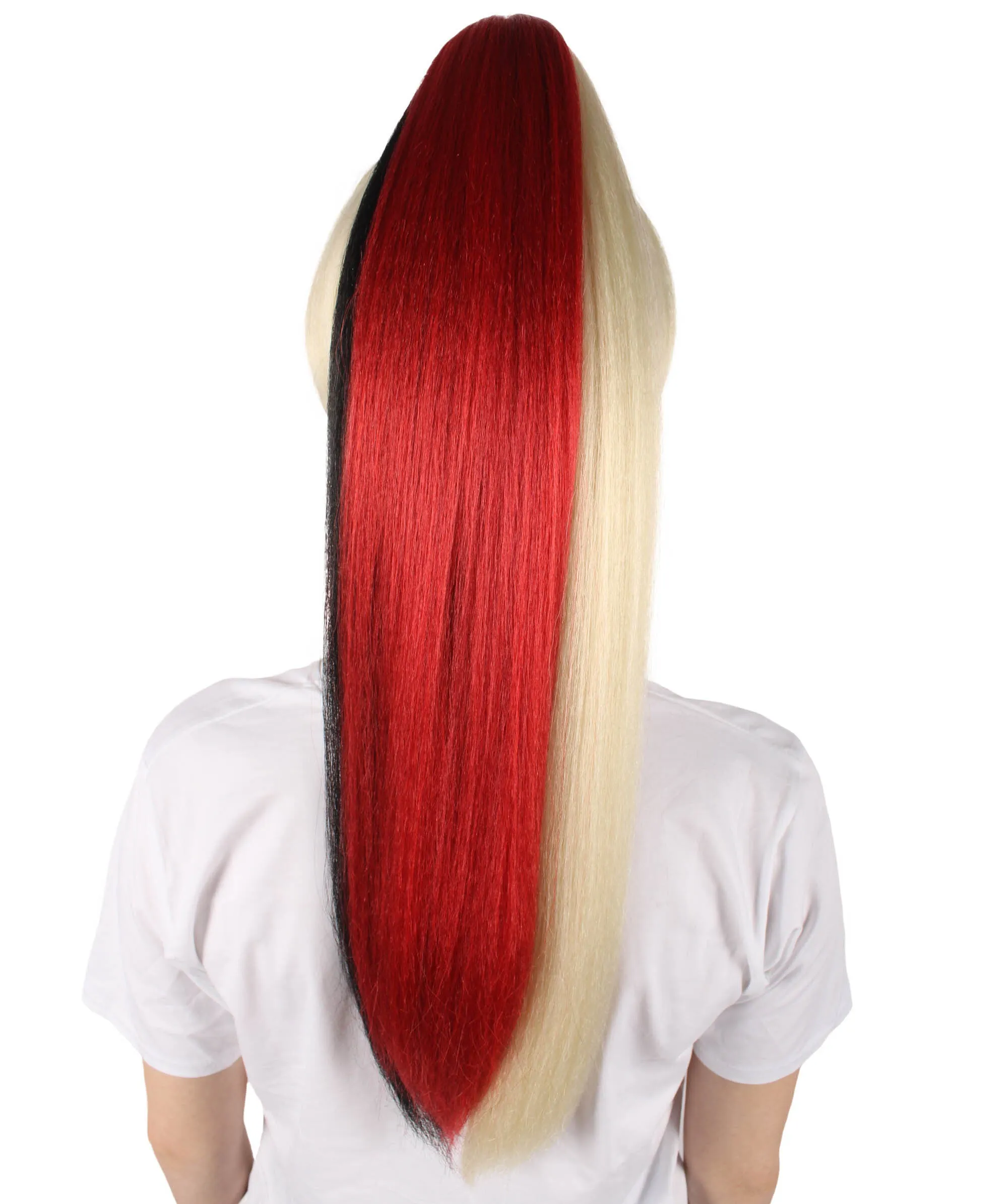 HPO Adult Women's Red and Blonde Long Two Tone Wig | Perfect for Cosplay | Flame-retardant Synthetic Fiber
