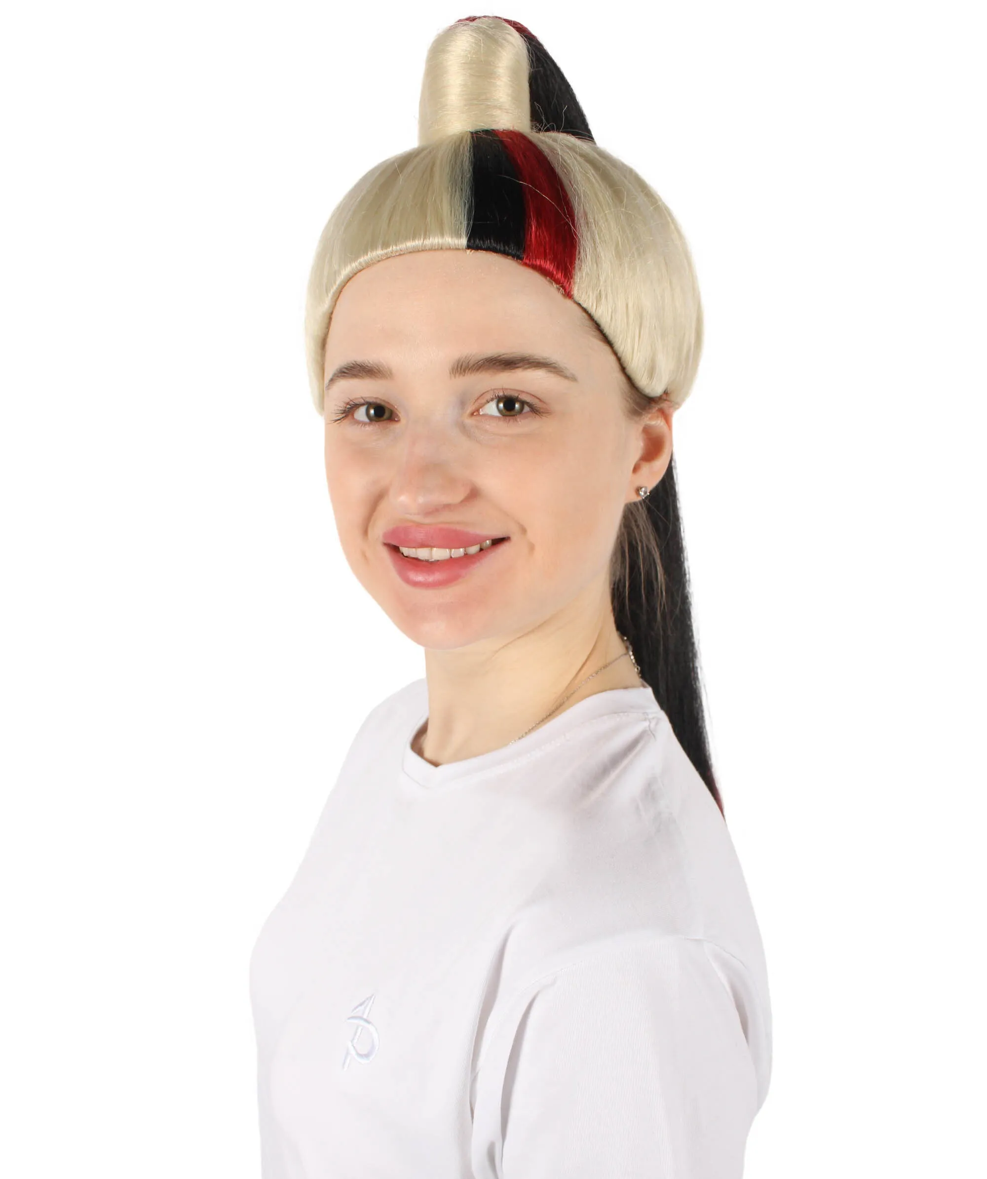 HPO Adult Women's Red and Blonde Long Two Tone Wig | Perfect for Cosplay | Flame-retardant Synthetic Fiber