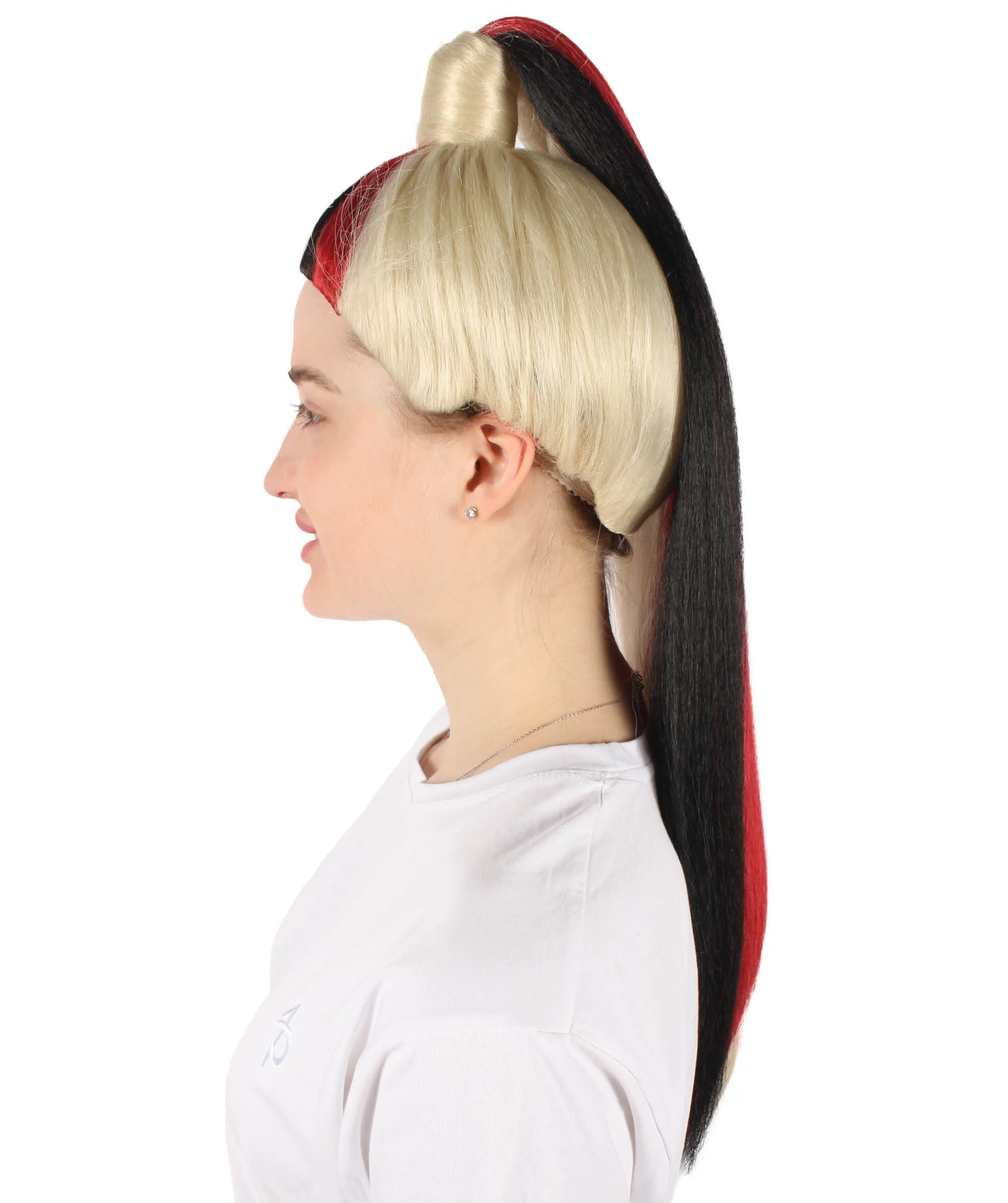 HPO Adult Women's Red and Blonde Long Two Tone Wig | Perfect for Cosplay | Flame-retardant Synthetic Fiber
