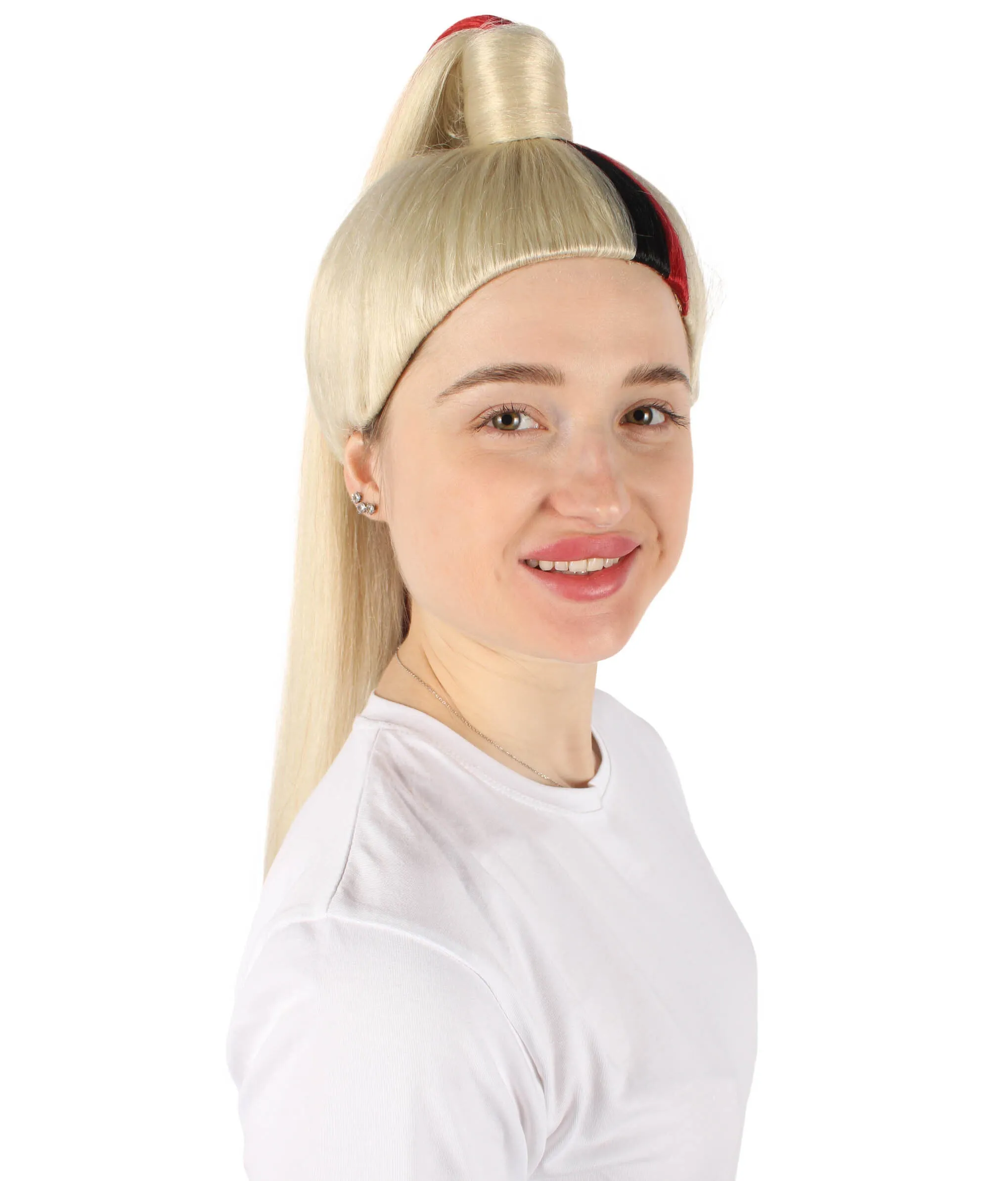 HPO Adult Women's Red and Blonde Long Two Tone Wig | Perfect for Cosplay | Flame-retardant Synthetic Fiber