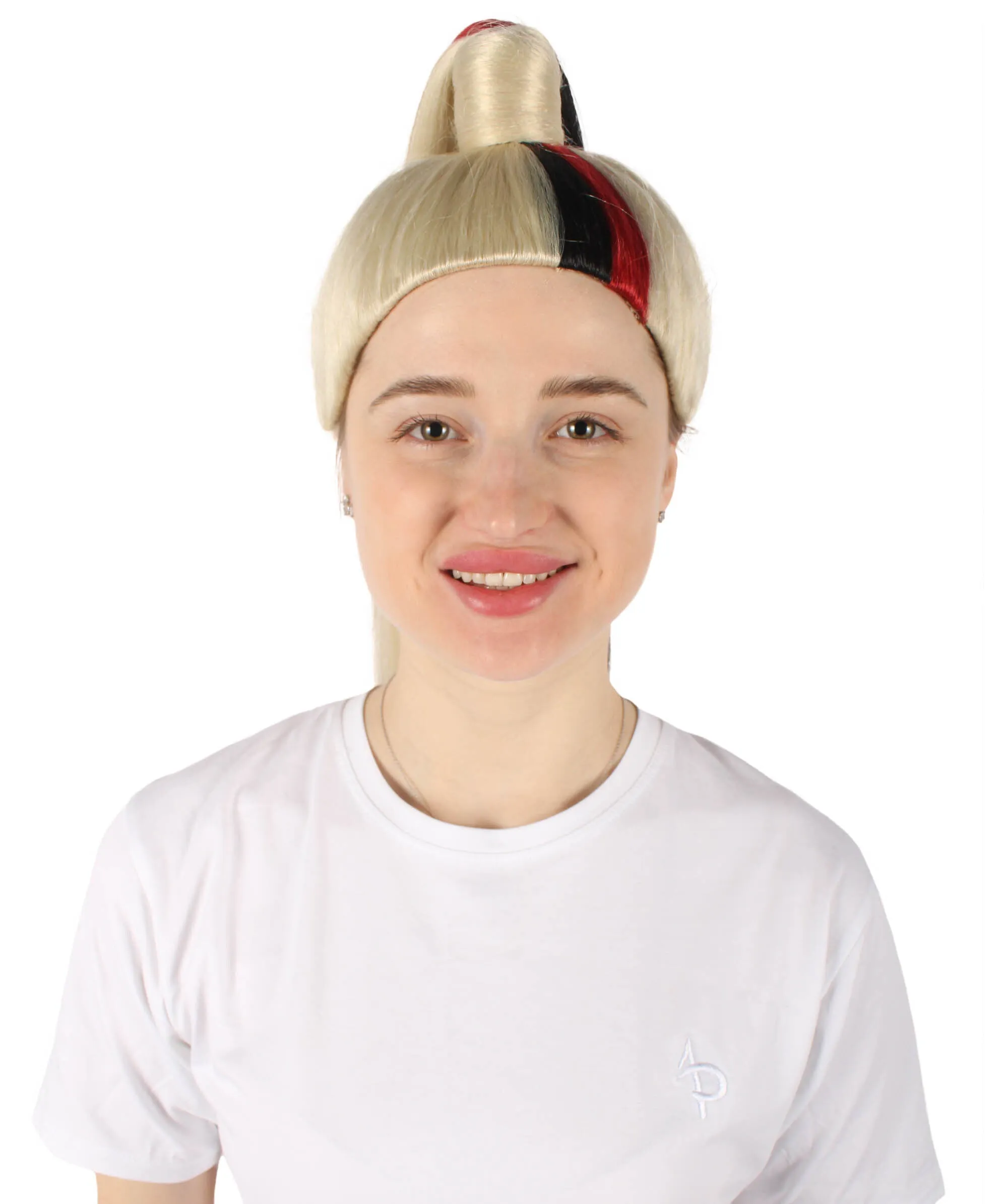 HPO Adult Women's Red and Blonde Long Two Tone Wig | Perfect for Cosplay | Flame-retardant Synthetic Fiber