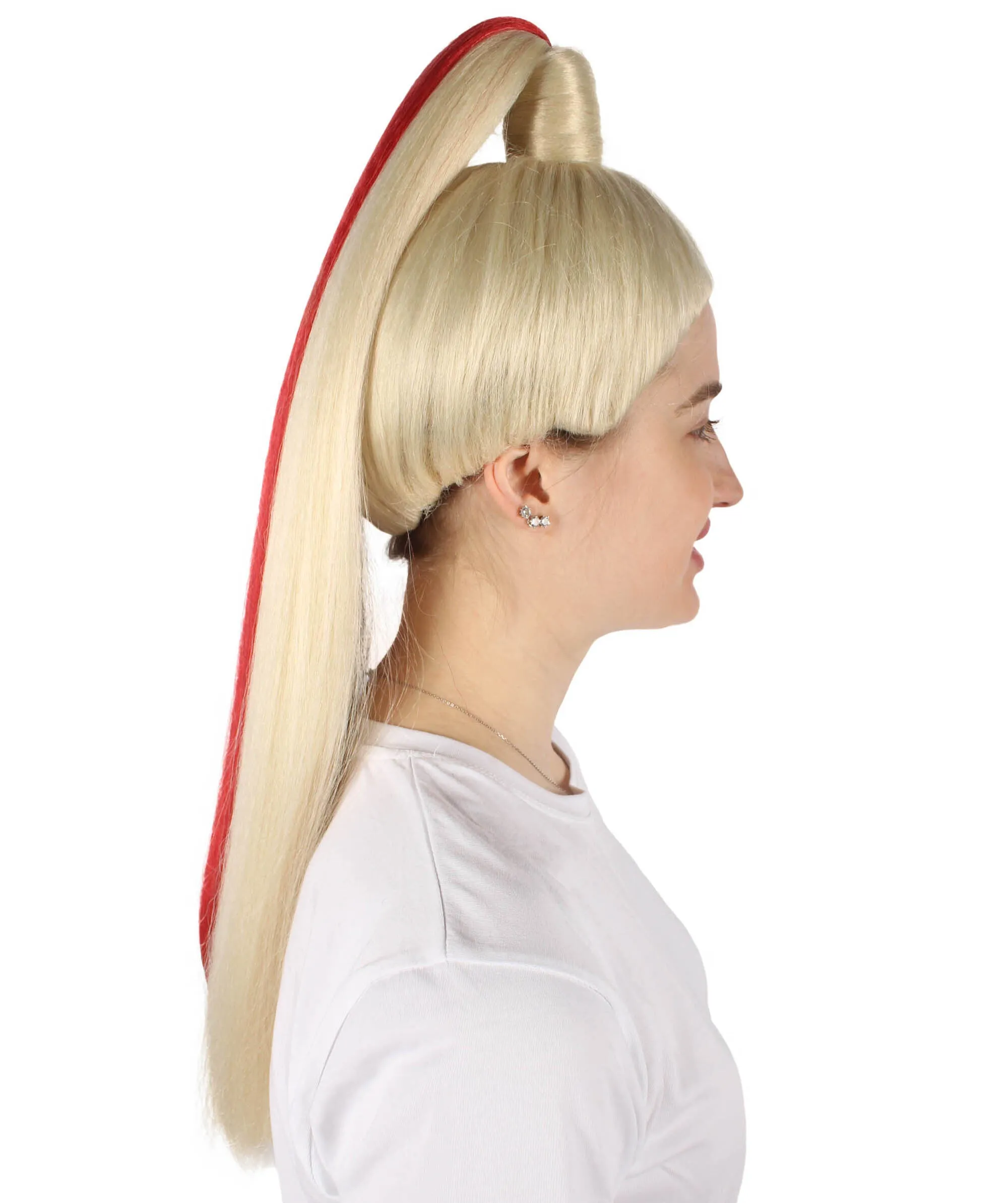 HPO Adult Women's Red and Blonde Long Two Tone Wig | Perfect for Cosplay | Flame-retardant Synthetic Fiber