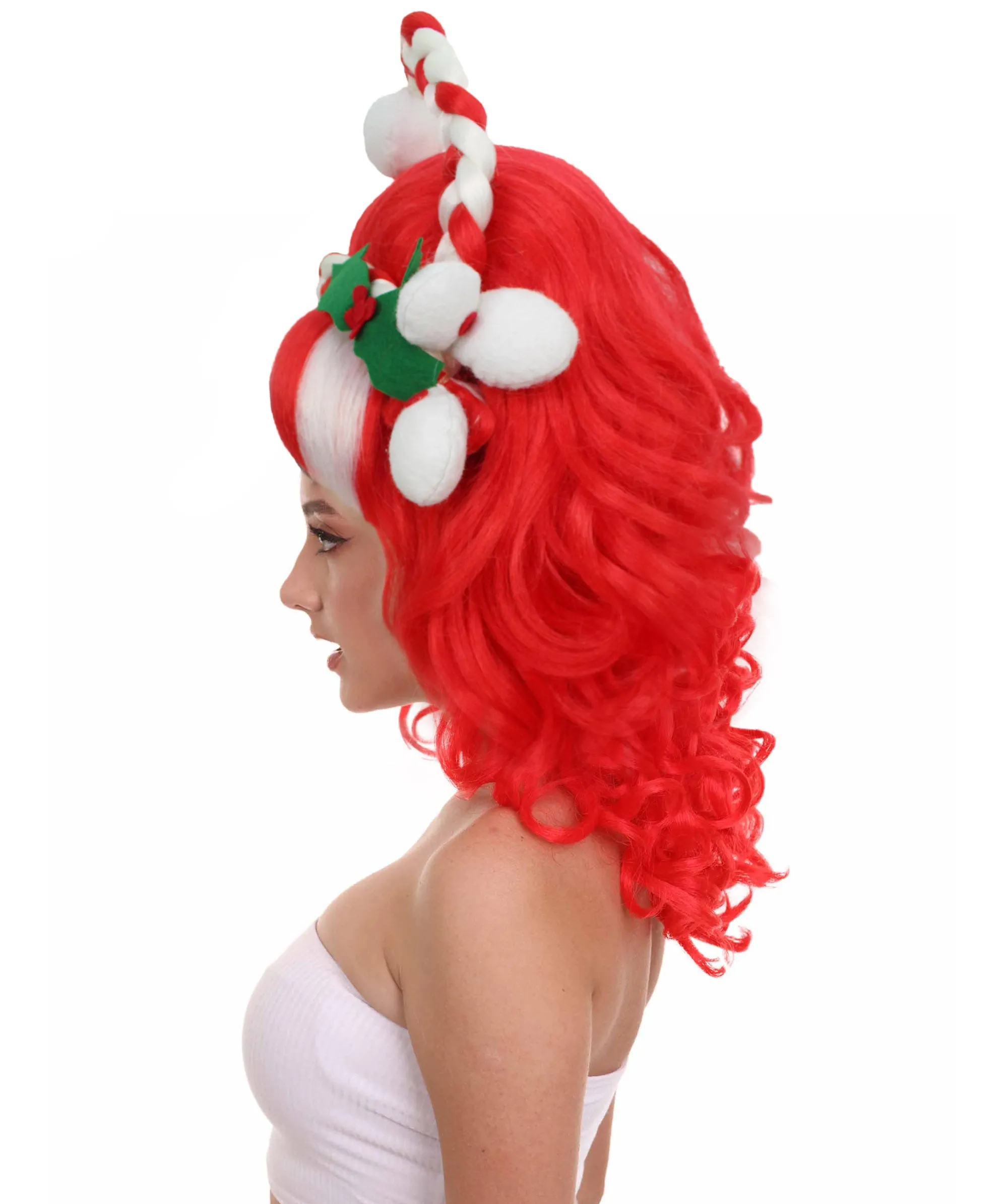 HPO Adult Women's Shoulder Length Retro Red Wavy Wig I Perfect for Halloween I Flame-retardant Synthetic Fiber