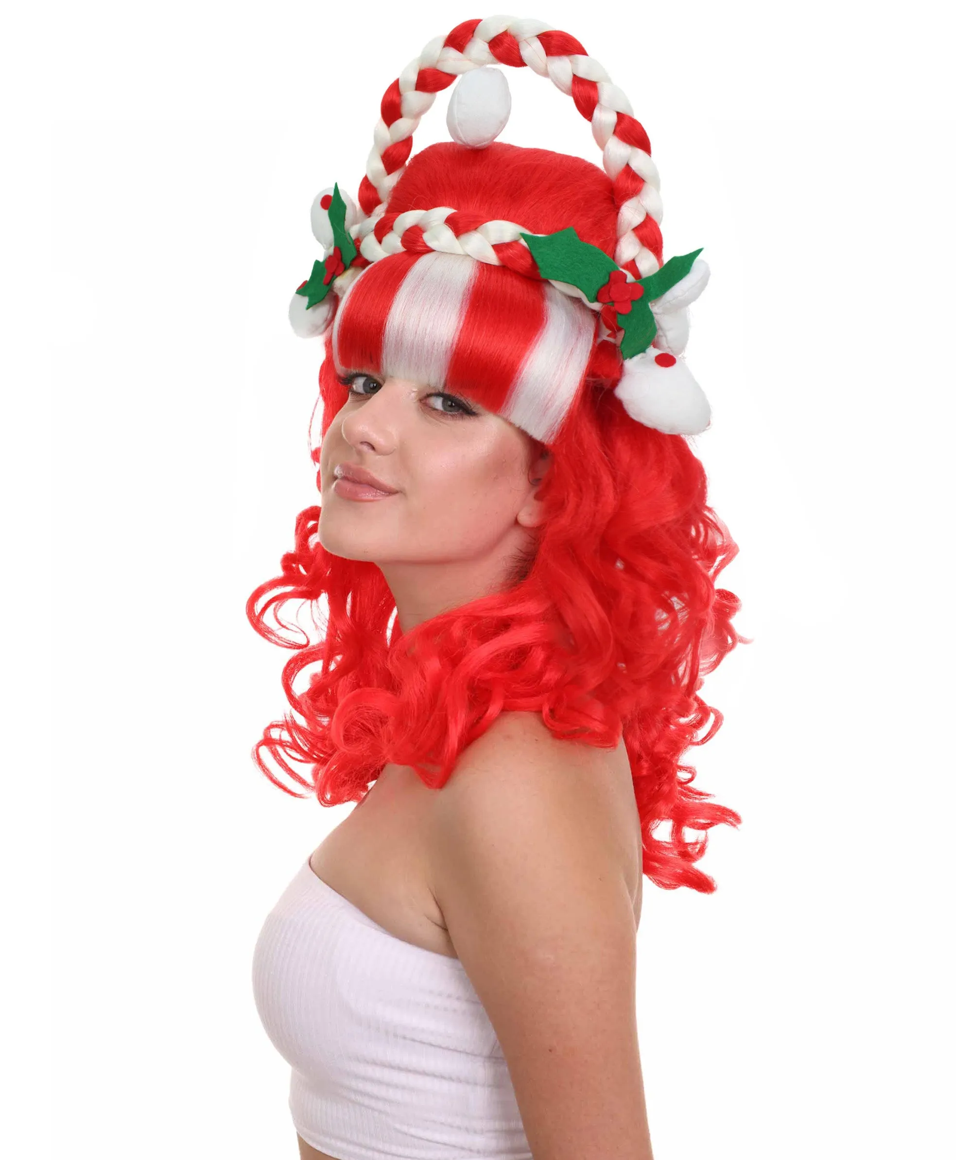 HPO Adult Women's Shoulder Length Retro Red Wavy Wig I Perfect for Halloween I Flame-retardant Synthetic Fiber