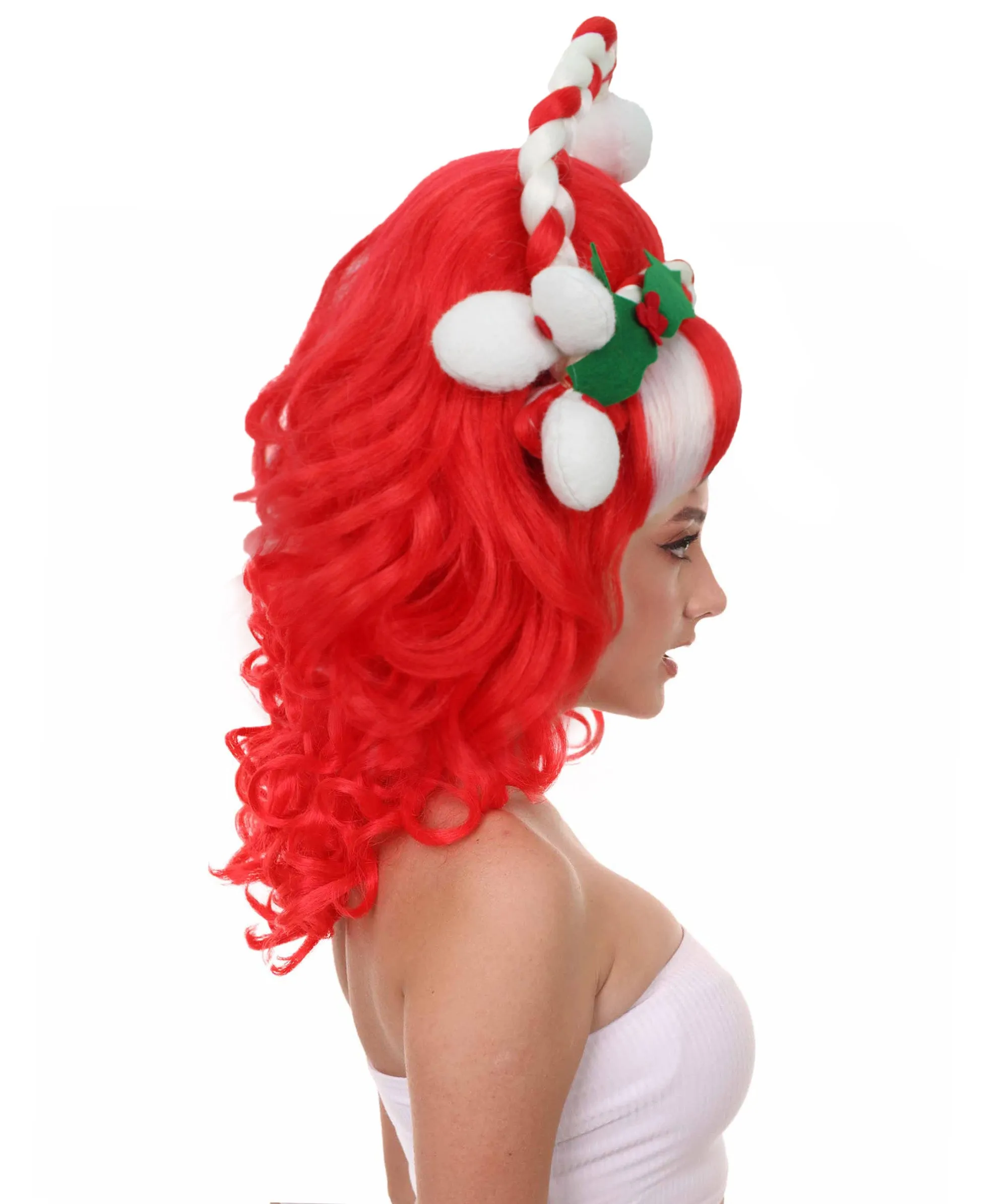 HPO Adult Women's Shoulder Length Retro Red Wavy Wig I Perfect for Halloween I Flame-retardant Synthetic Fiber