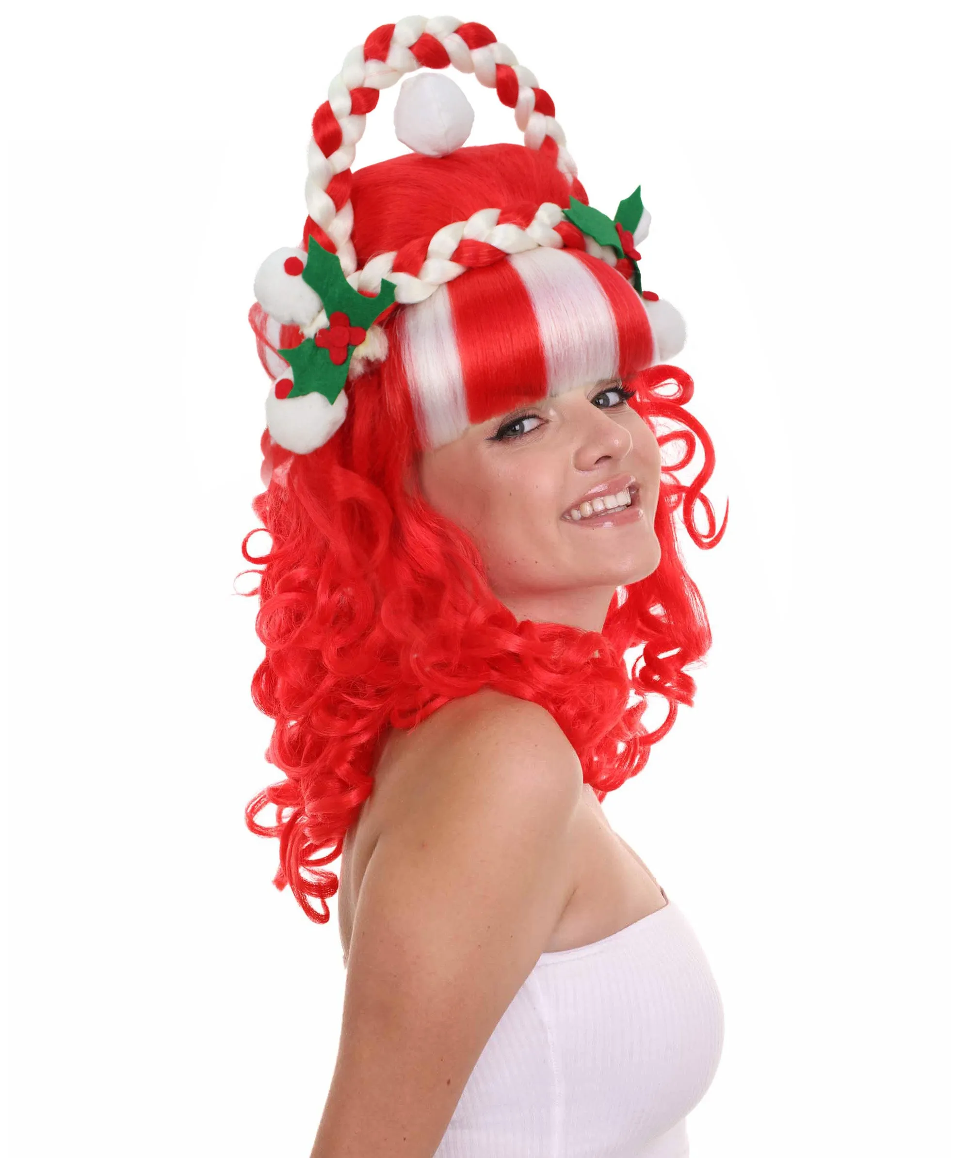 HPO Adult Women's Shoulder Length Retro Red Wavy Wig I Perfect for Halloween I Flame-retardant Synthetic Fiber