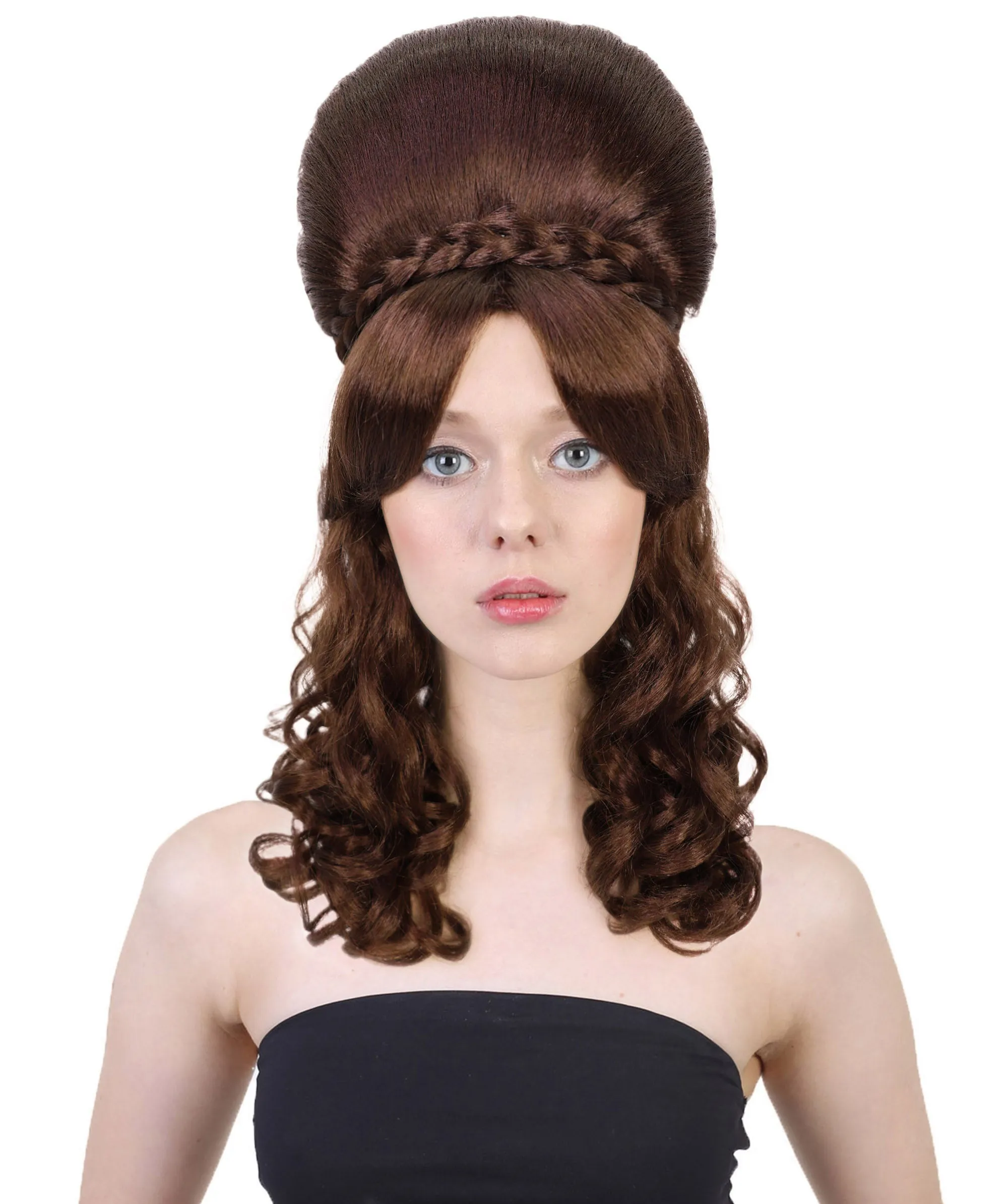 HPO Adult Women’s Victorian Multiple Color Options  Wig Updo with Bangs,   Breathable Capless Cap, Flame-retardant Synthetic Fiber