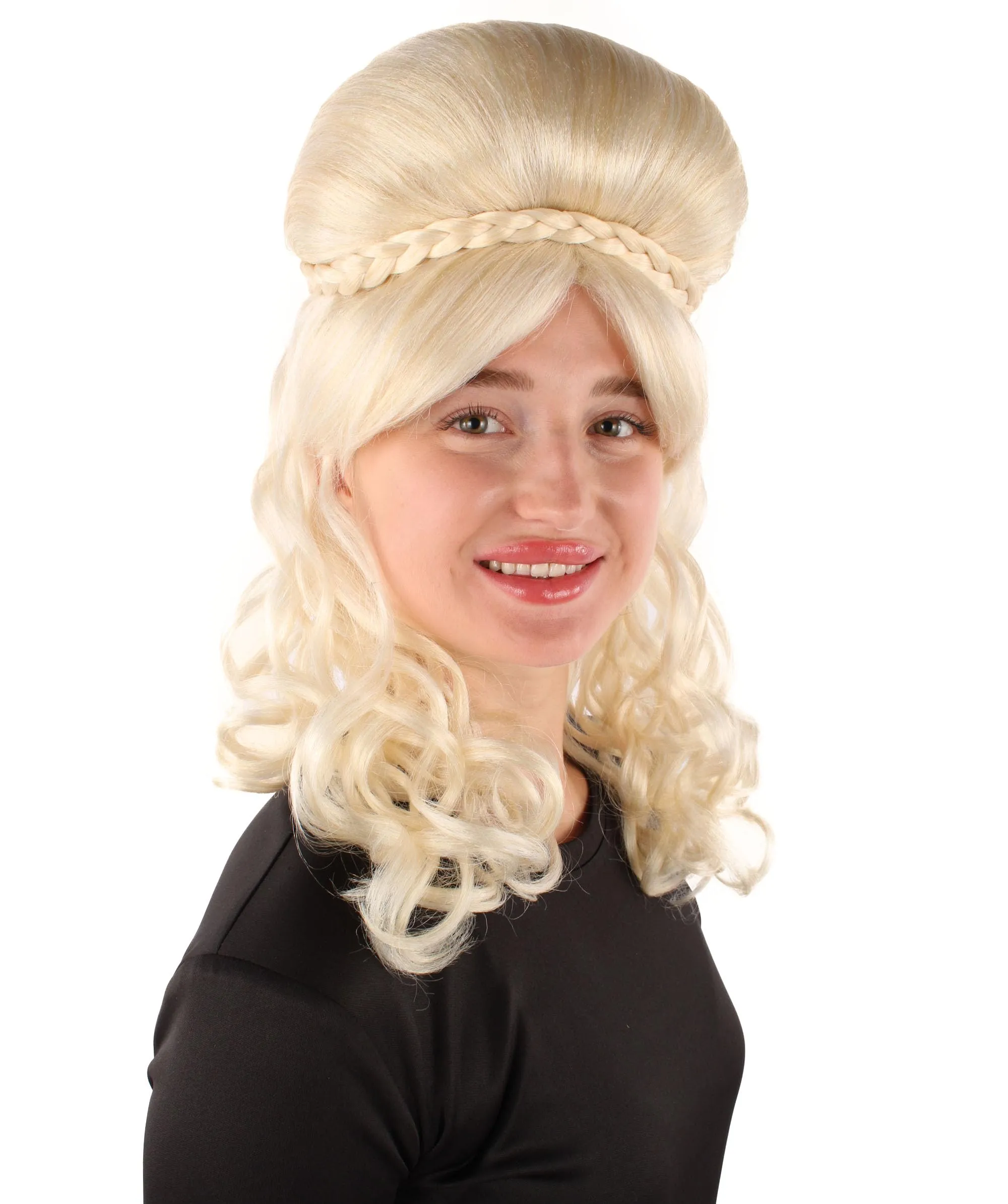 HPO Adult Women’s Victorian Multiple Color Options  Wig Updo with Bangs,   Breathable Capless Cap, Flame-retardant Synthetic Fiber