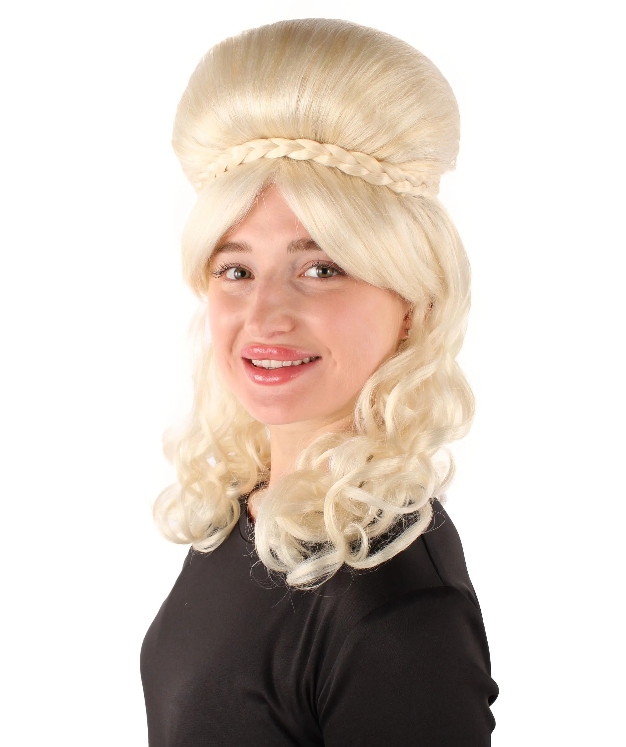 HPO Adult Women’s Victorian Multiple Color Options  Wig Updo with Bangs,   Breathable Capless Cap, Flame-retardant Synthetic Fiber