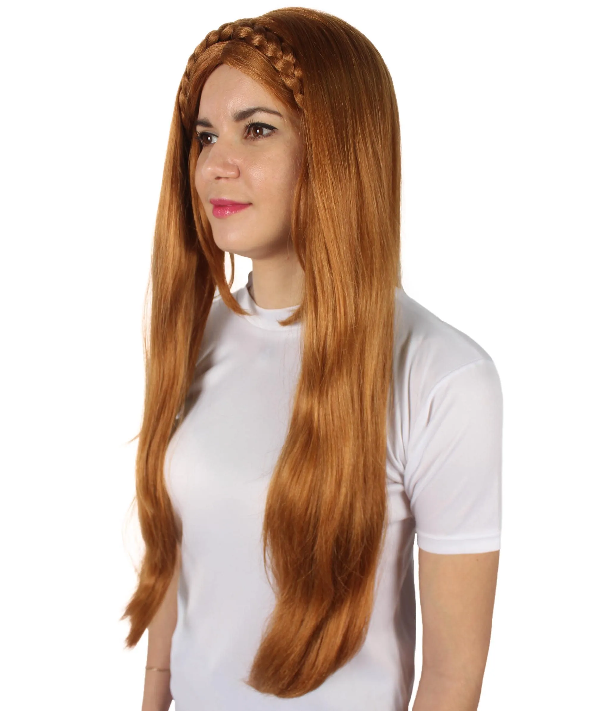 HPO Adult Women's Video Game Pointy Ears Princess Brown Wig with Woven Braids