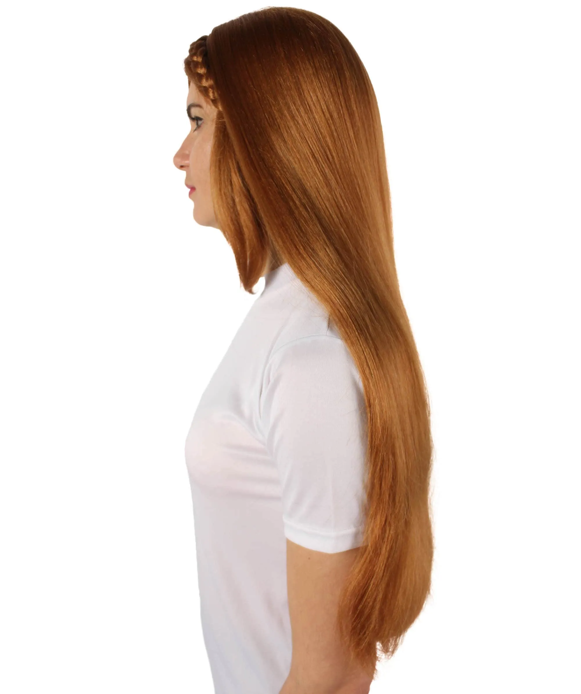 HPO Adult Women's Video Game Pointy Ears Princess Brown Wig with Woven Braids