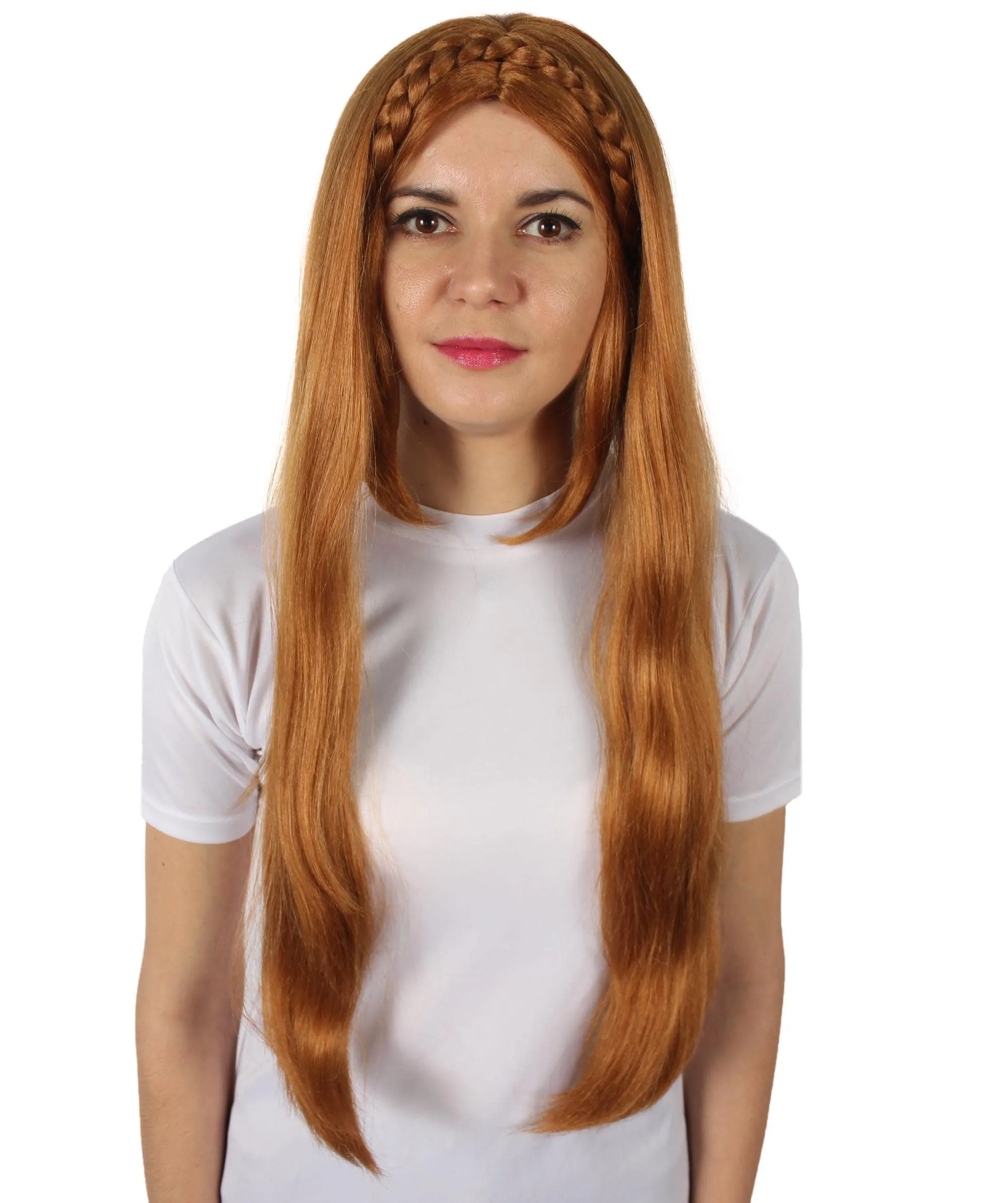 HPO Adult Women's Video Game Pointy Ears Princess Brown Wig with Woven Braids