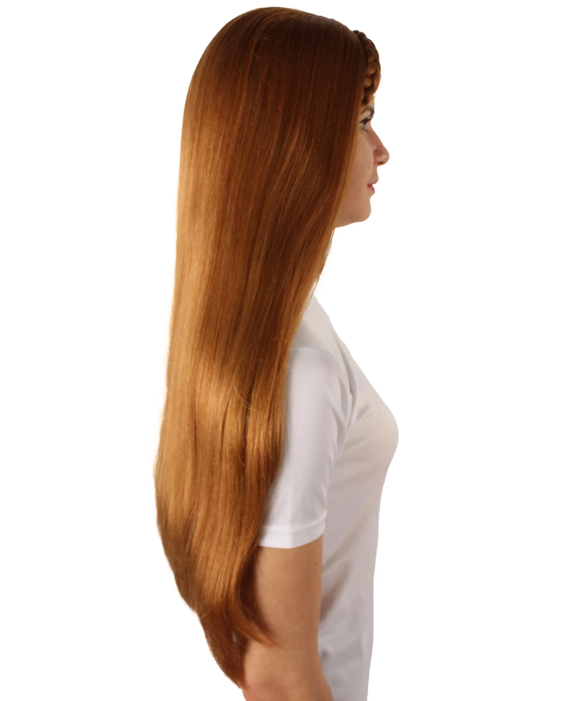 HPO Adult Women's Video Game Pointy Ears Princess Brown Wig with Woven Braids