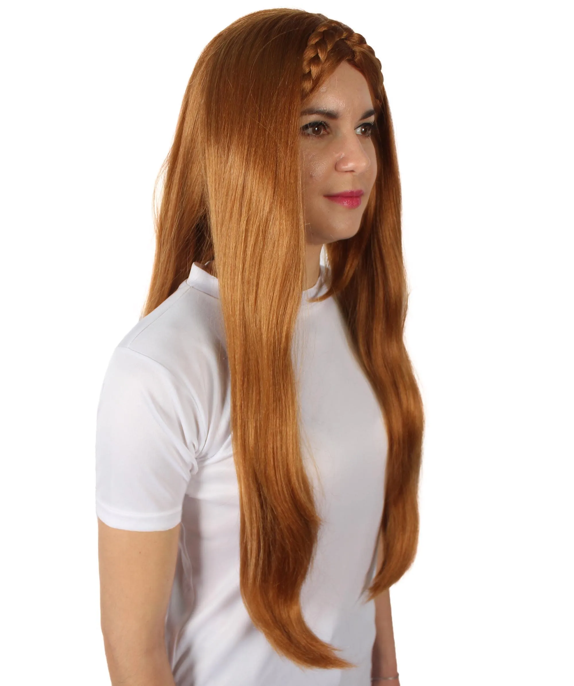 HPO Adult Women's Video Game Pointy Ears Princess Brown Wig with Woven Braids