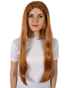 HPO Adult Women's Video Game Pointy Ears Princess Brown Wig with Woven Braids