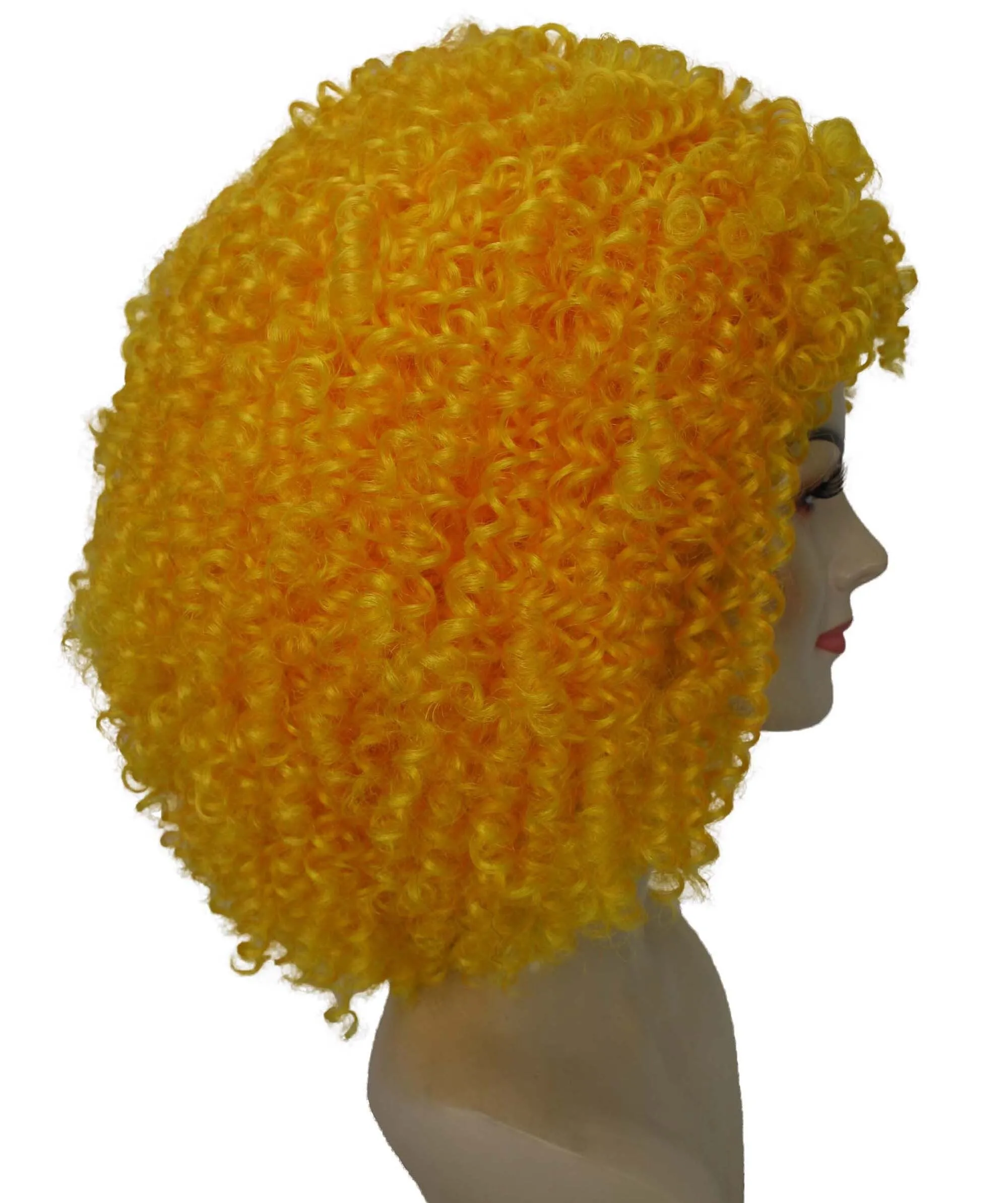 HPO Adult Women's Yellow Afro Kinky Curly American Drag Wig| Perfect for Cosplay| Flame-retardant Synthetic Fiber