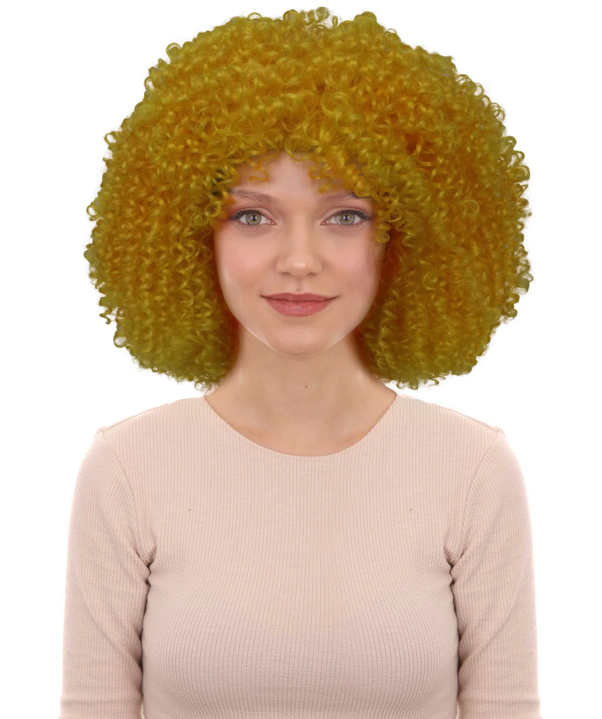 HPO Adult Women's Yellow Afro Kinky Curly American Drag Wig| Perfect for Cosplay| Flame-retardant Synthetic Fiber