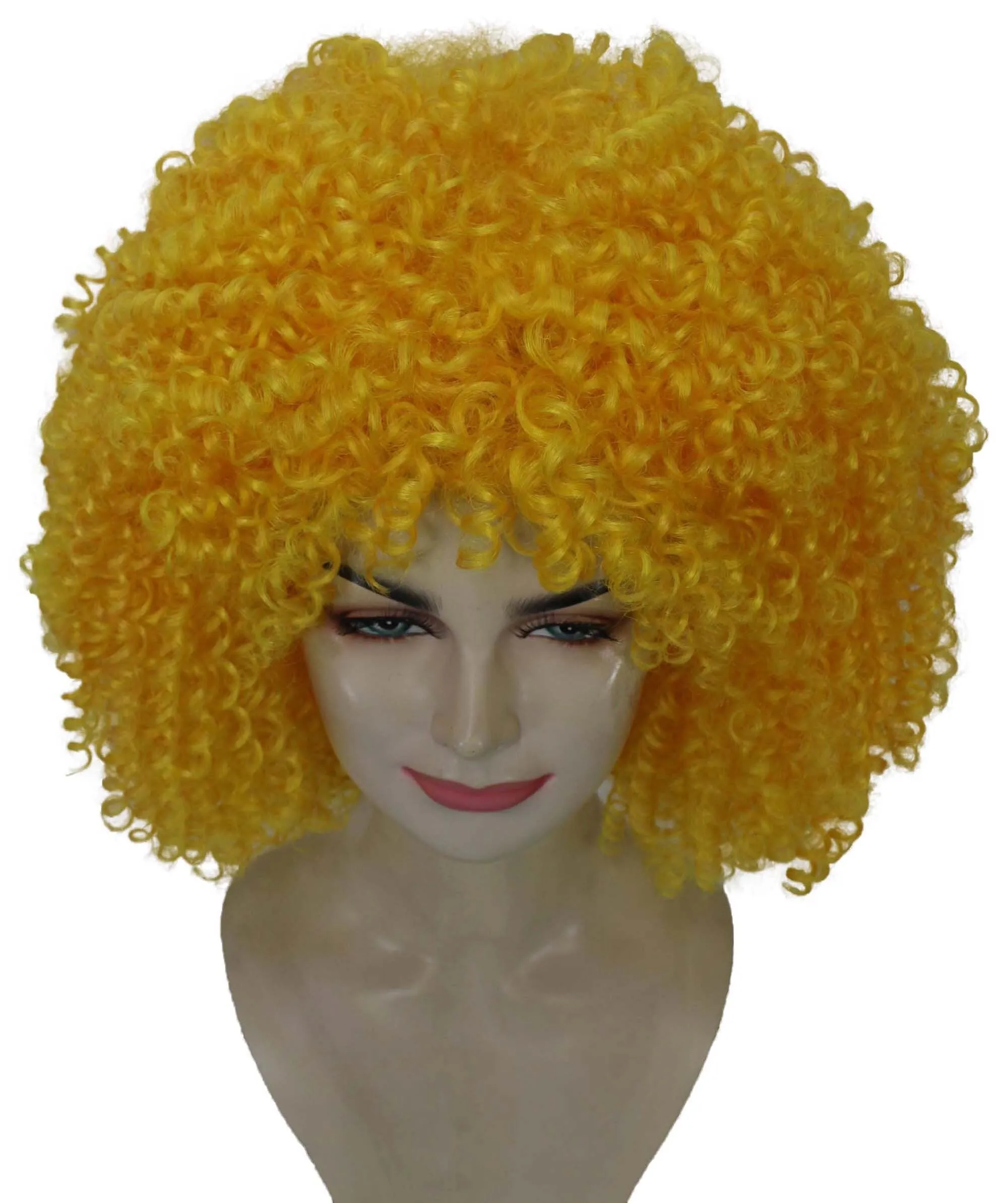 HPO Adult Women's Yellow Afro Kinky Curly American Drag Wig| Perfect for Cosplay| Flame-retardant Synthetic Fiber