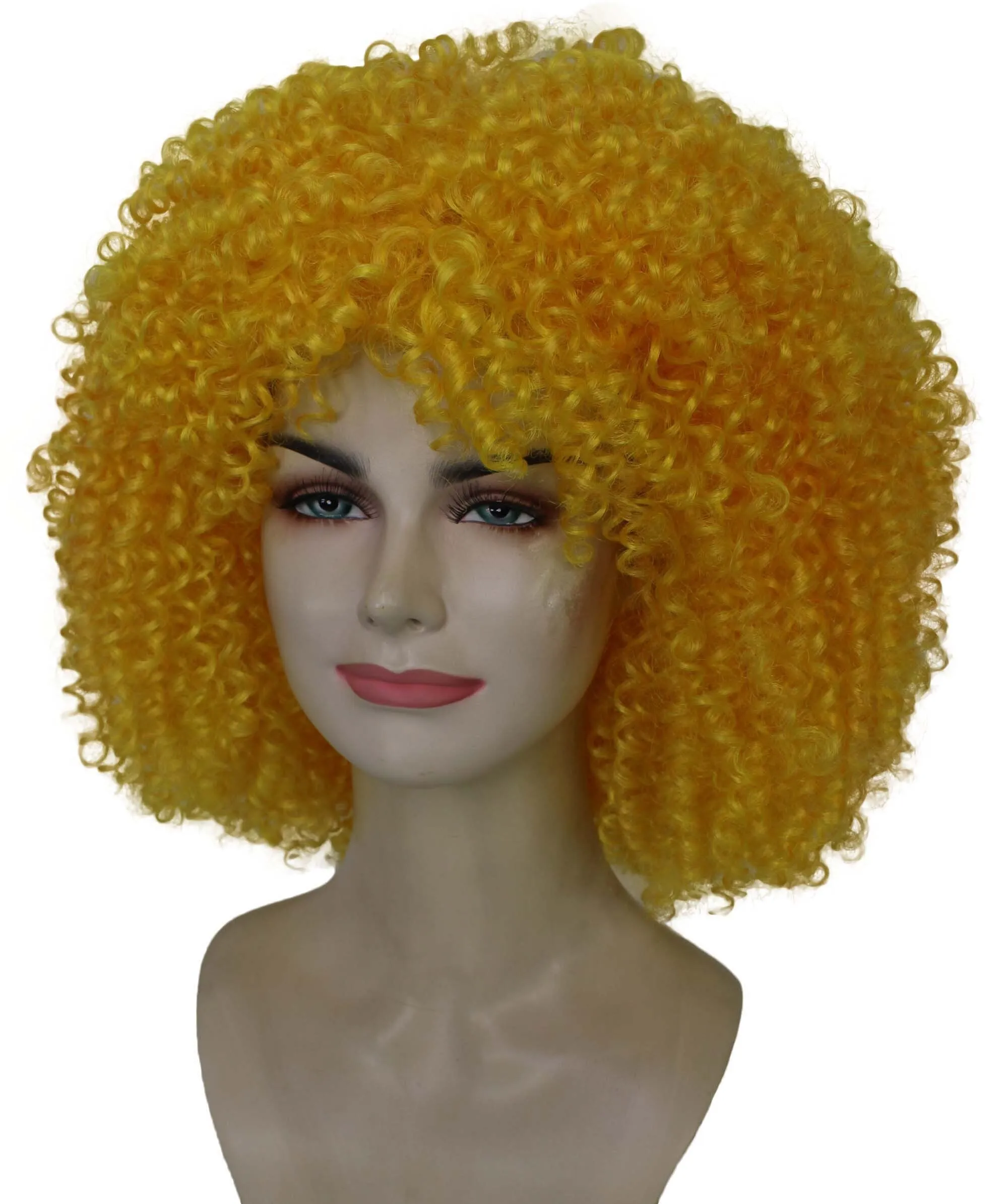 HPO Adult Women's Yellow Afro Kinky Curly American Drag Wig| Perfect for Cosplay| Flame-retardant Synthetic Fiber
