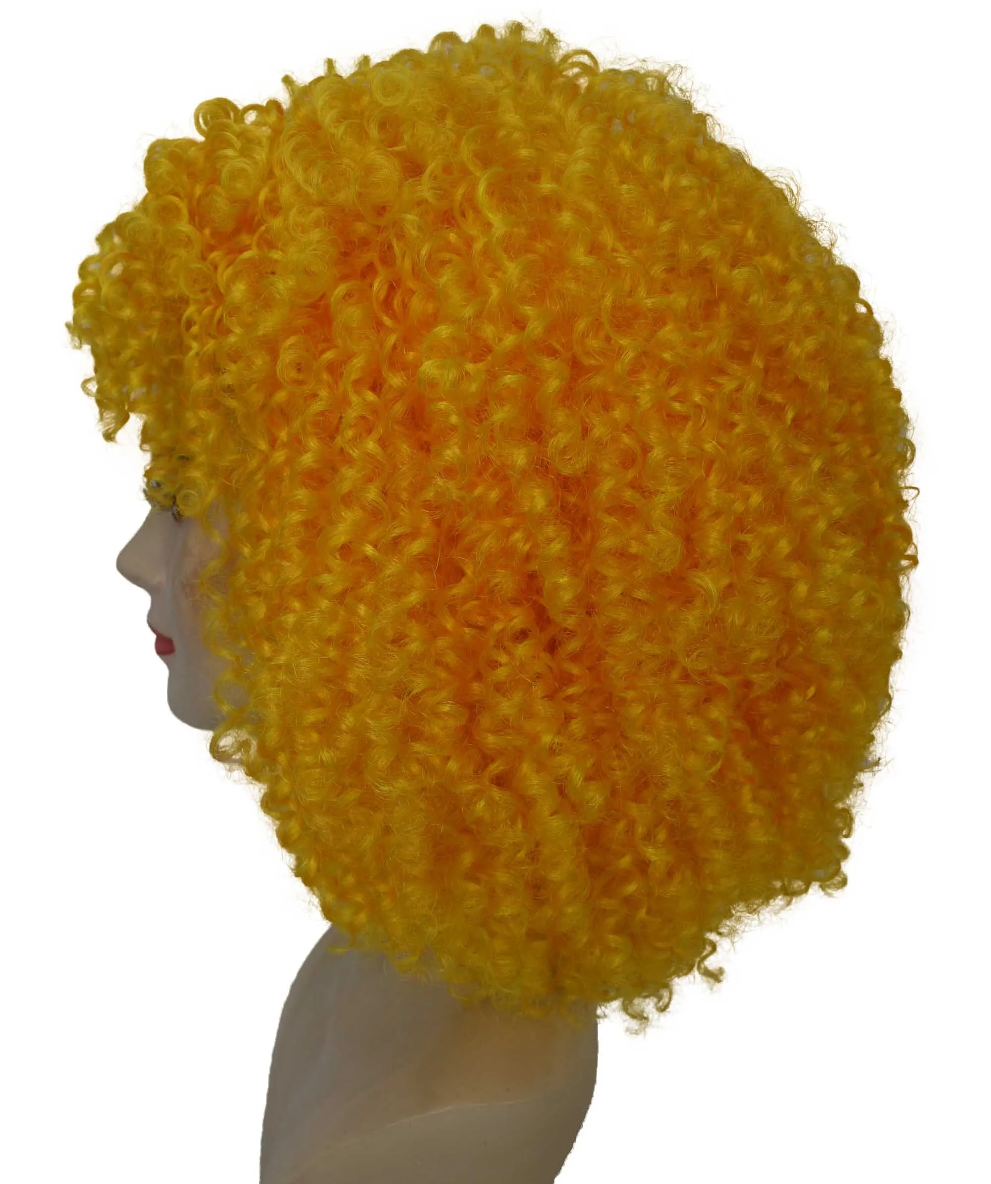 HPO Adult Women's Yellow Afro Kinky Curly American Drag Wig| Perfect for Cosplay| Flame-retardant Synthetic Fiber