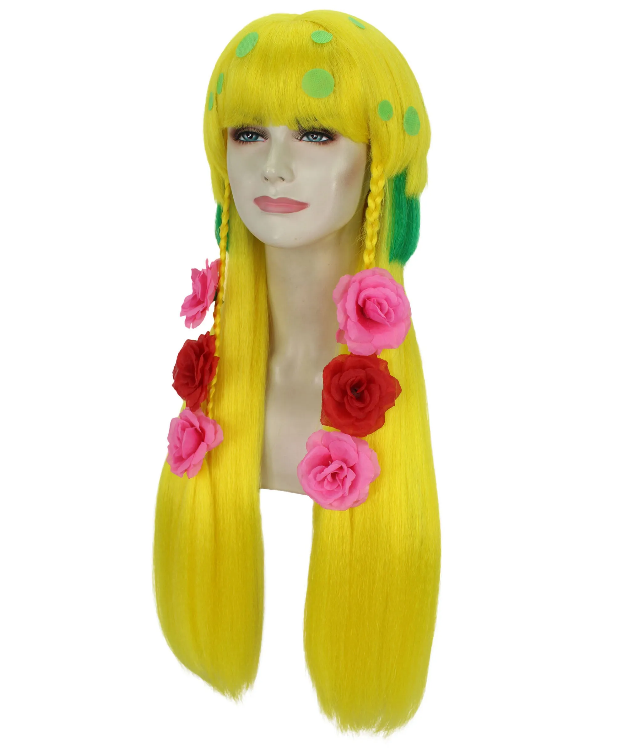 HPO Adult Women's Yellow & Green Sea Cartoon Long Bob Wig I Cosplay Wig I Flame-retardant Synthetic Fiber
