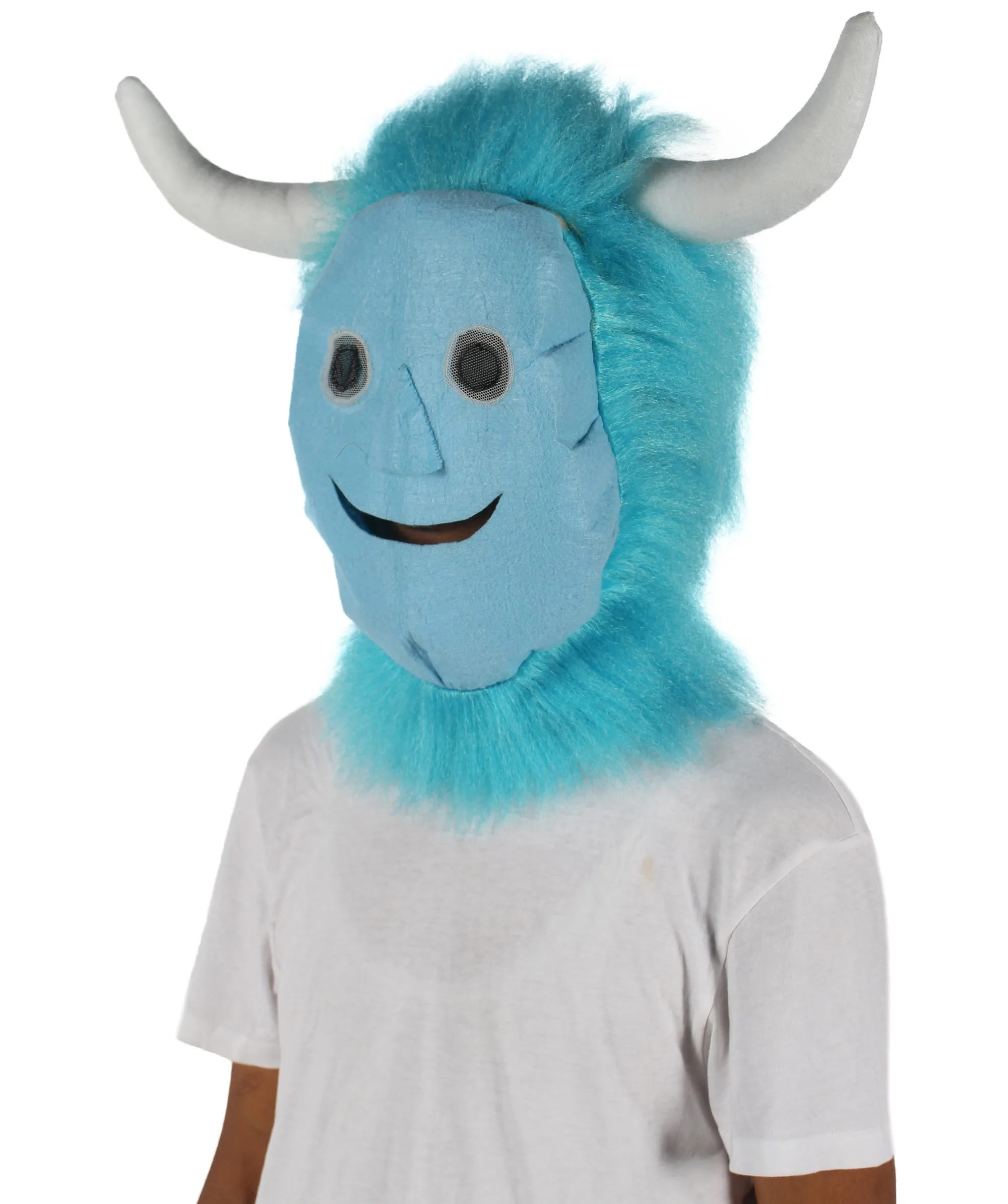 HPO Blue and Pink Scare Monster Wig with Mask  - Long Synthetic Fibers
