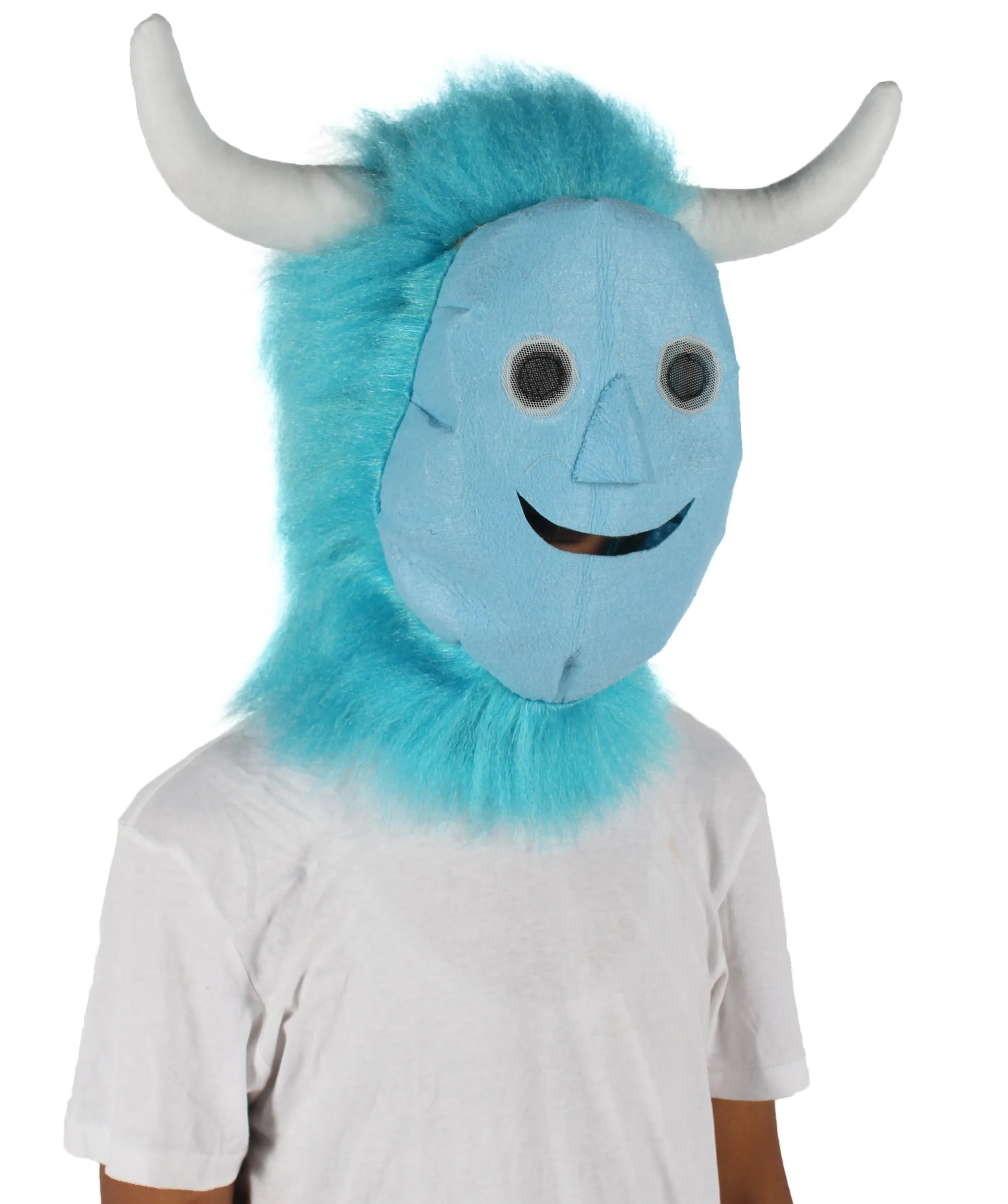 HPO Blue and Pink Scare Monster Wig with Mask  - Long Synthetic Fibers