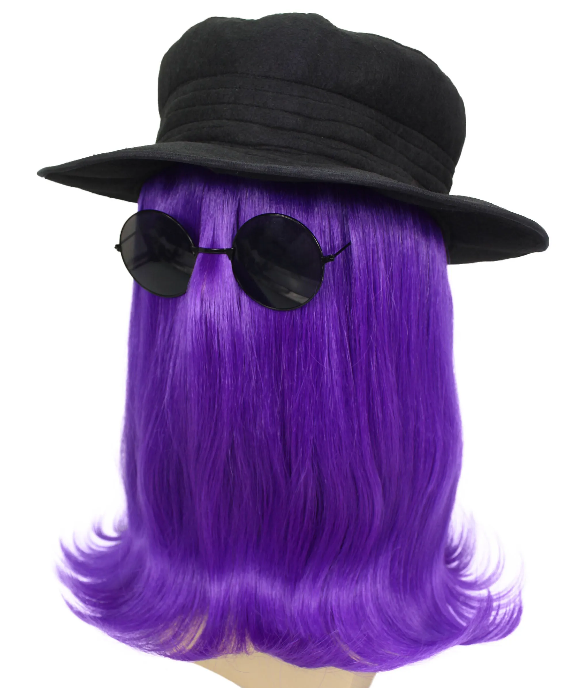 HPO |  Cousin Creature Wig | Shoulder Length Wig with Hat and Glasses, Halloween Wig (Multiple Color Option)