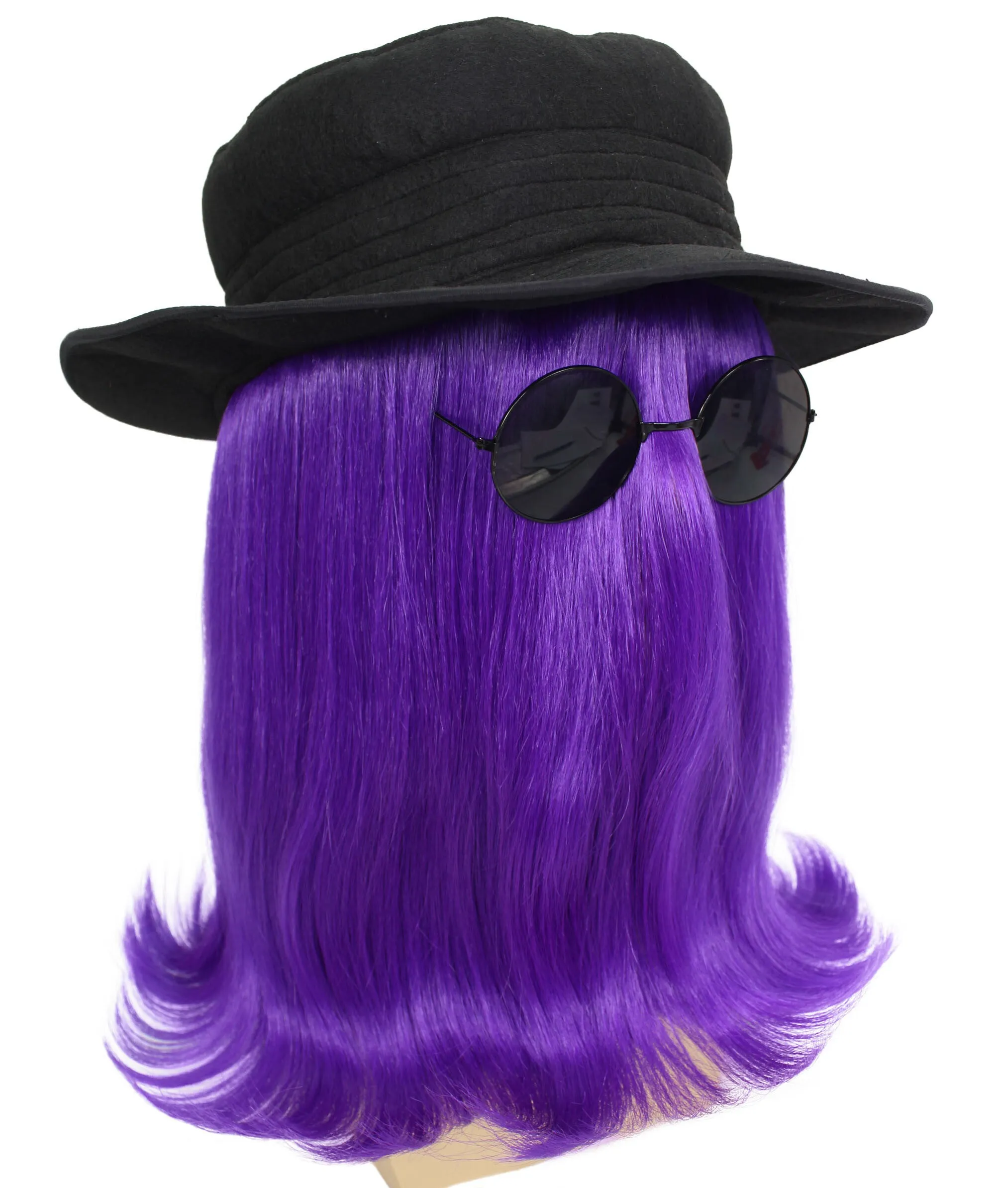 HPO |  Cousin Creature Wig | Shoulder Length Wig with Hat and Glasses, Halloween Wig (Multiple Color Option)