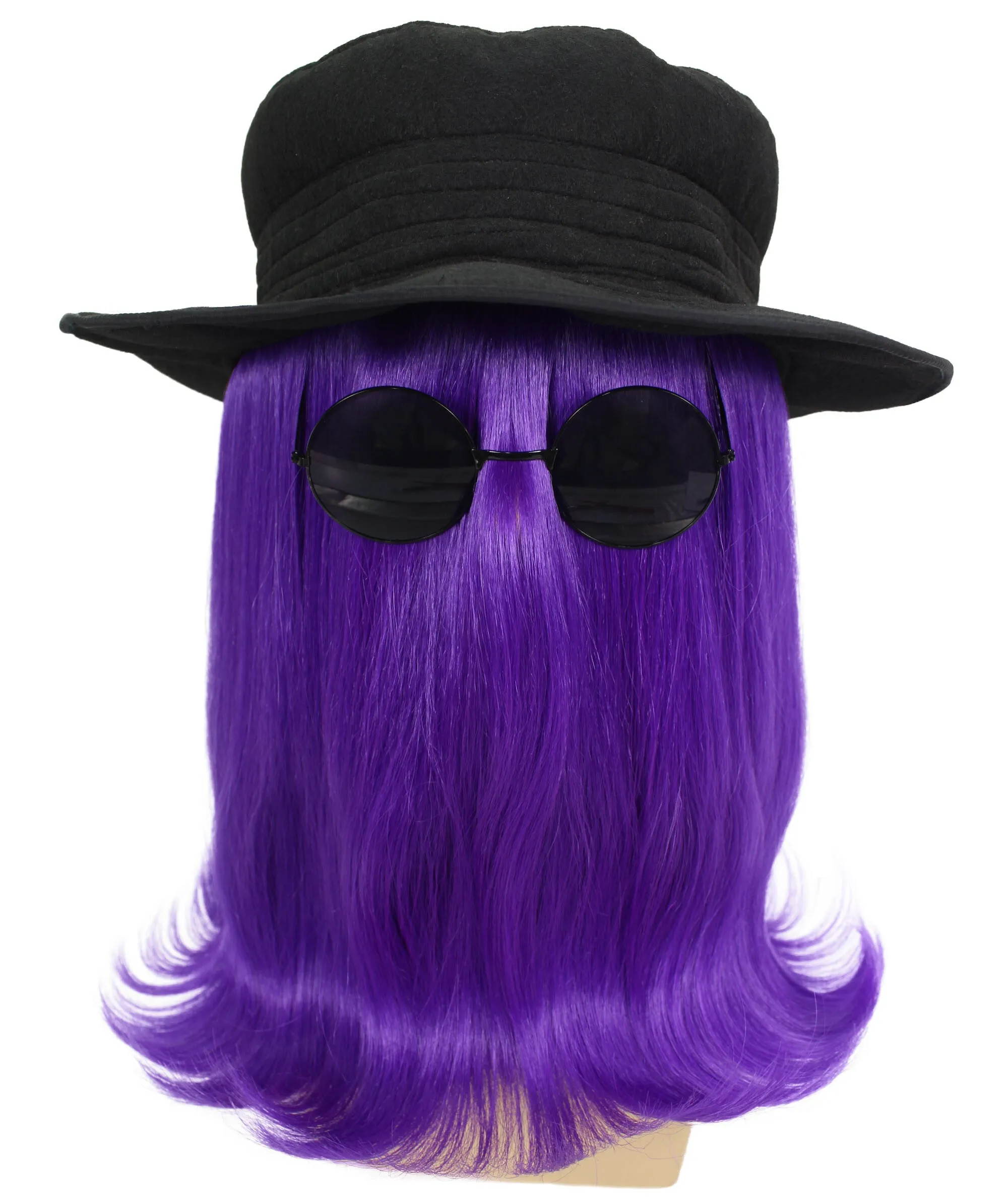 HPO |  Cousin Creature Wig | Shoulder Length Wig with Hat and Glasses, Halloween Wig (Multiple Color Option)