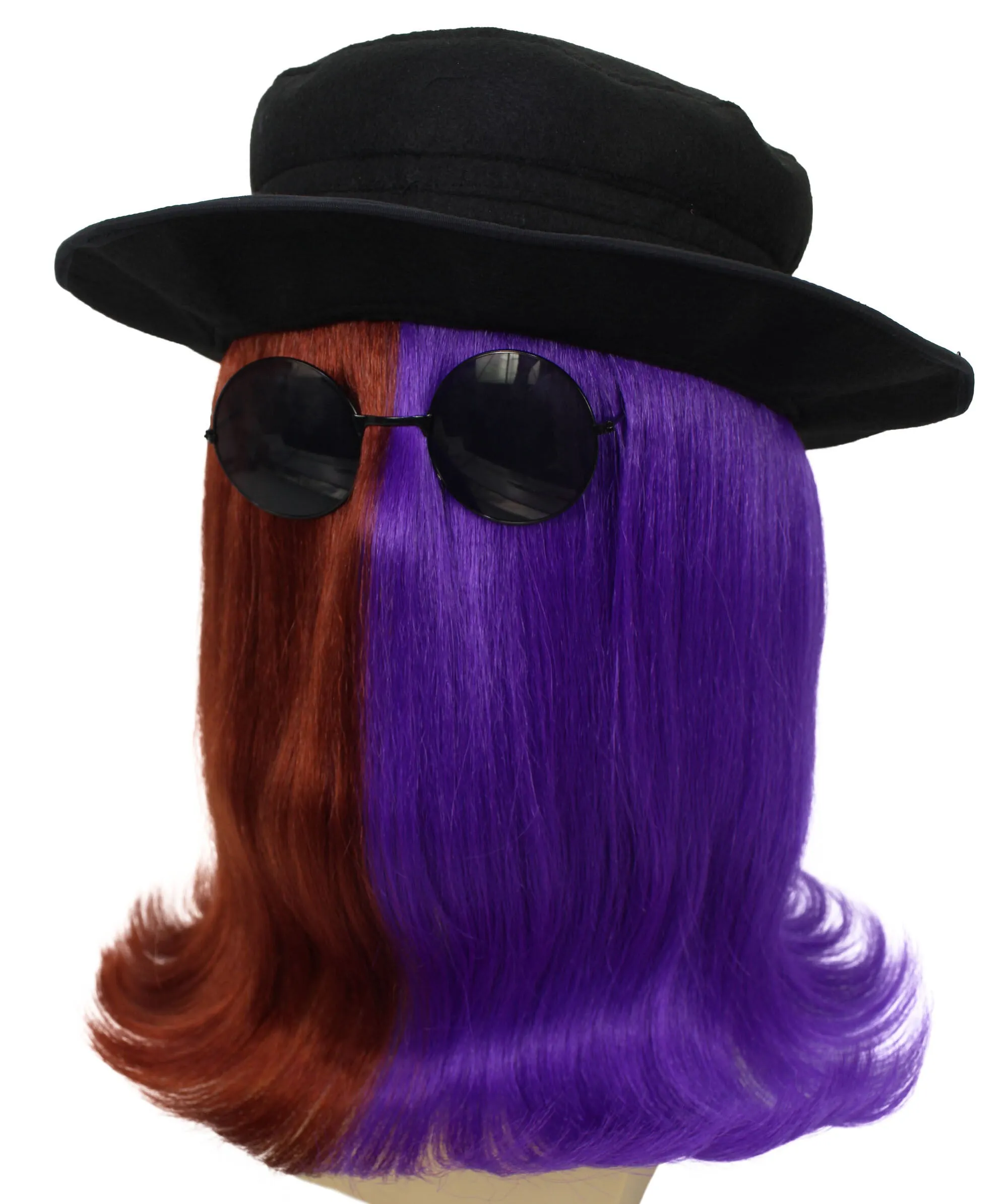 HPO |  Cousin Creature Wig | Shoulder Length Wig with Hat and Glasses, Halloween Wig (Multiple Color Option)