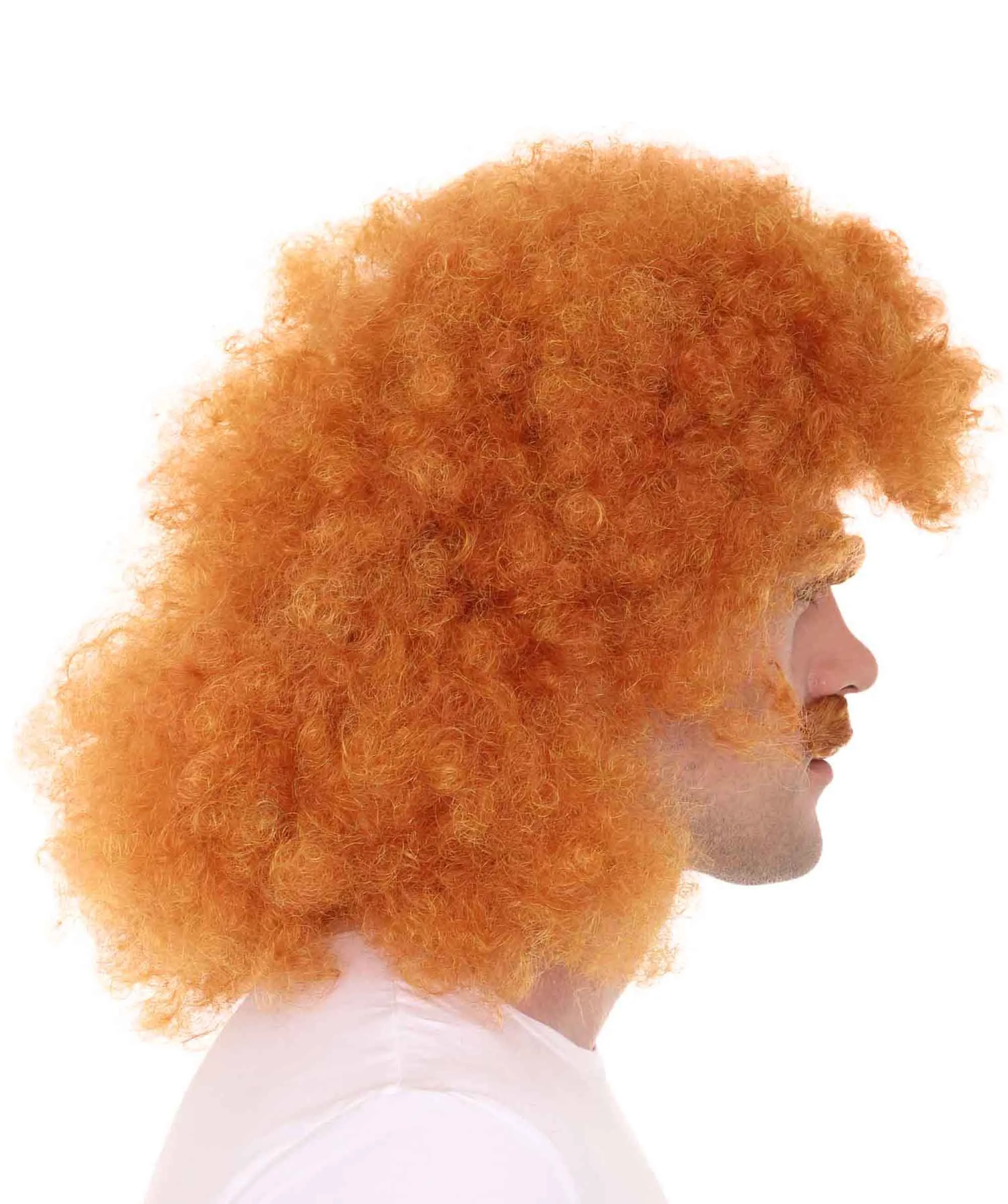 HPO | Hot Dog Dude | Orange Afro Wig with Eyebrows and Moustache Set