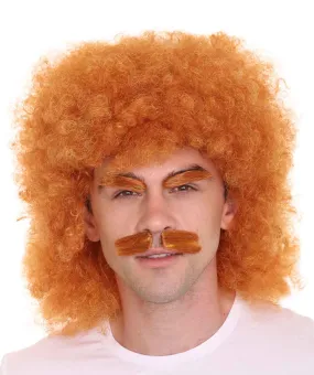 HPO | Hot Dog Dude | Orange Afro Wig with Eyebrows and Moustache Set
