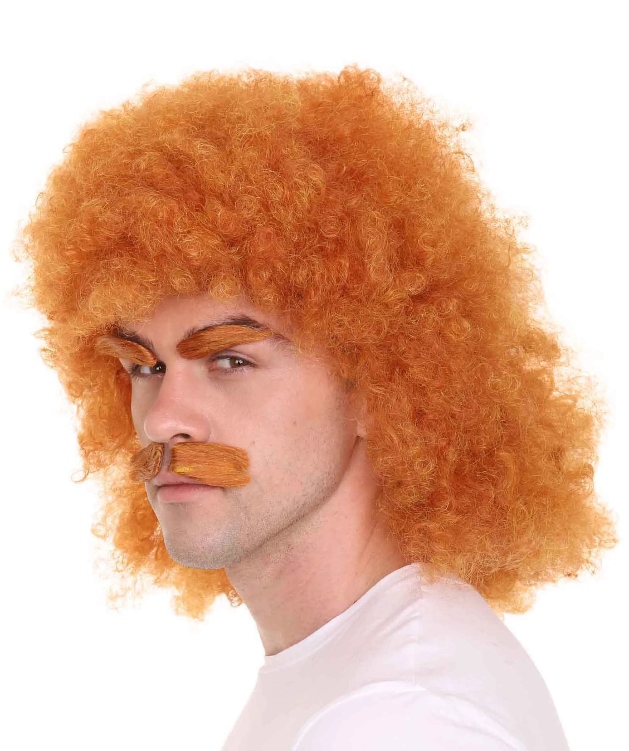 HPO | Hot Dog Dude | Orange Afro Wig with Eyebrows and Moustache Set