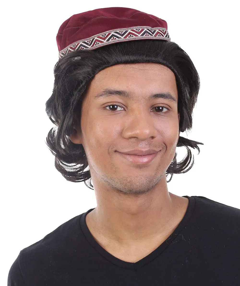Indian Prince Wig with Hat Set | Dark Brown TV/Movie Wigs | Premium Breathable Capless Cap
